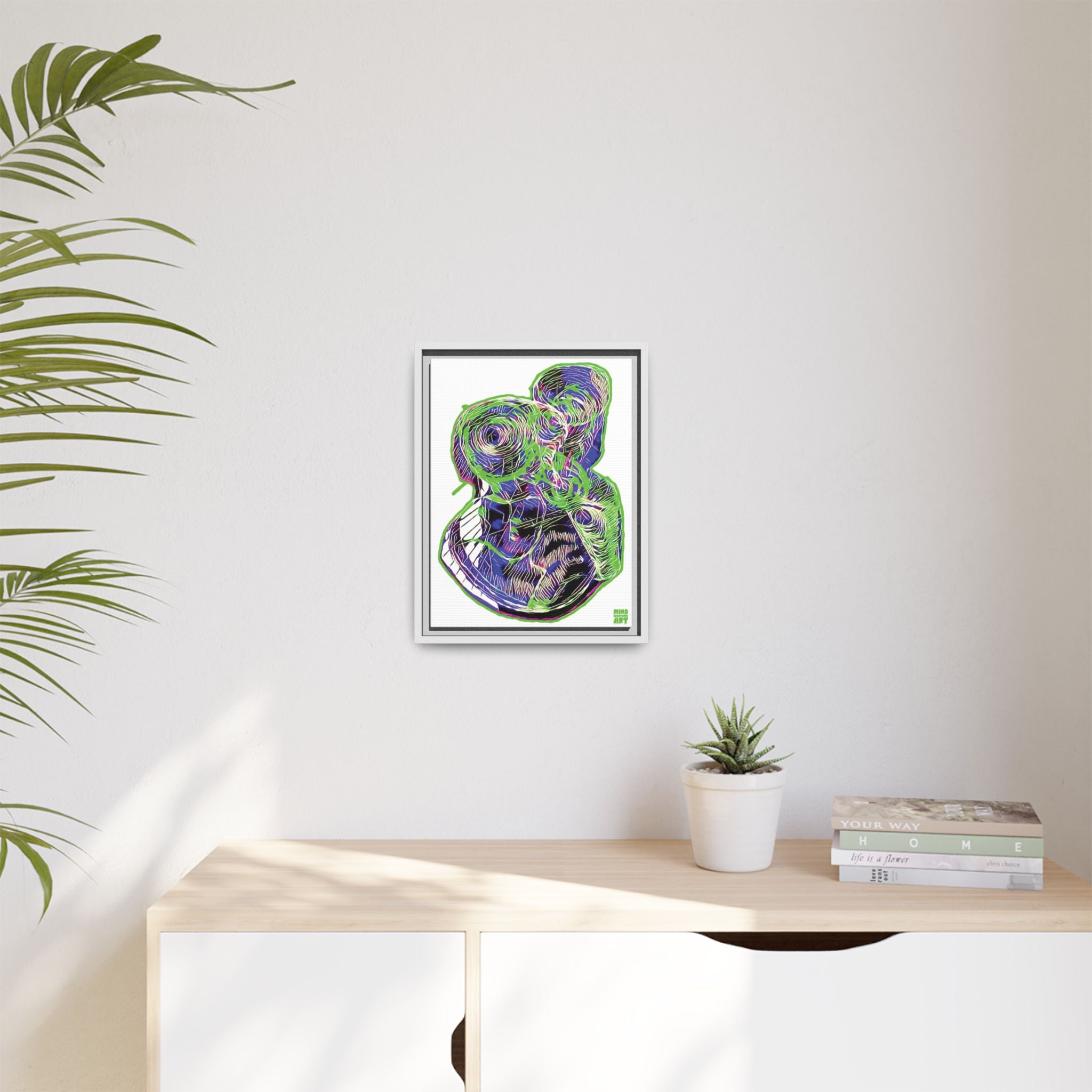 Curiosity (Electric Green, White Background) Matte Canvas, Framed