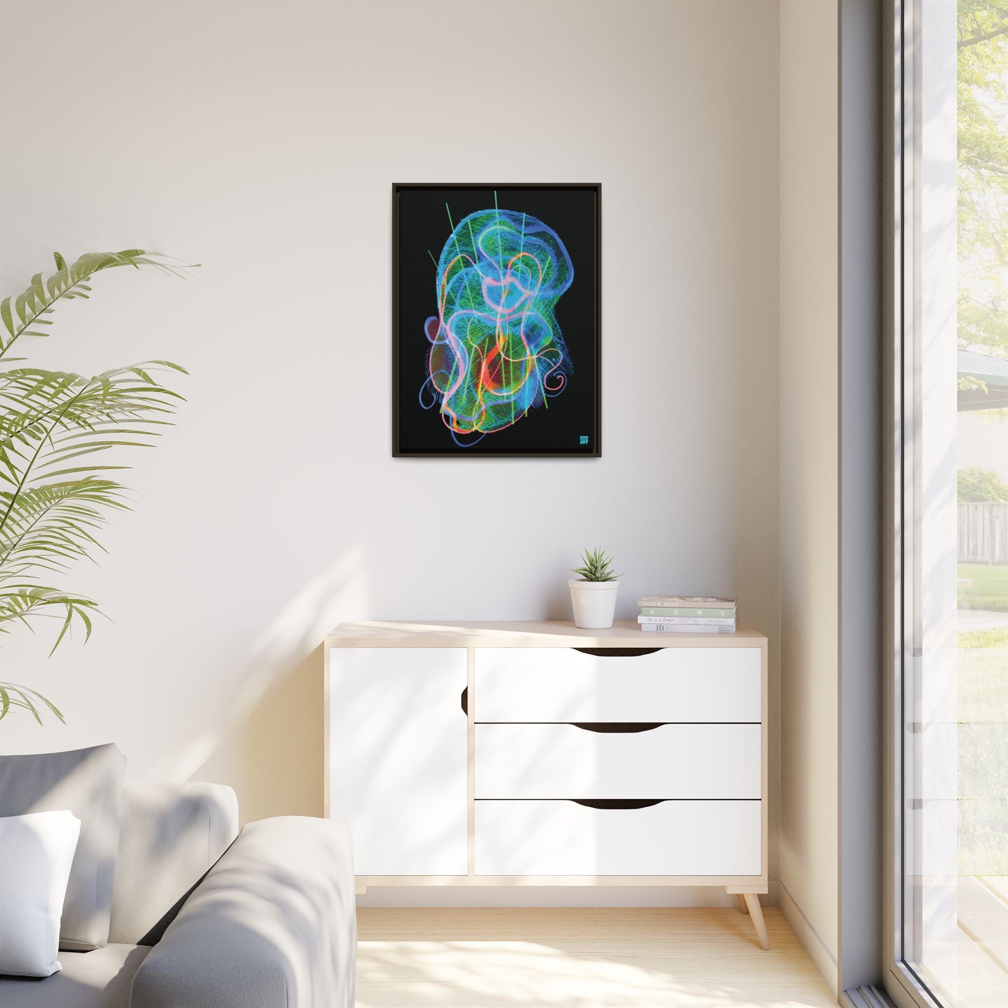 Davy Jones (Electric Blue & Green, Black Background) Matte Canvas, Framed