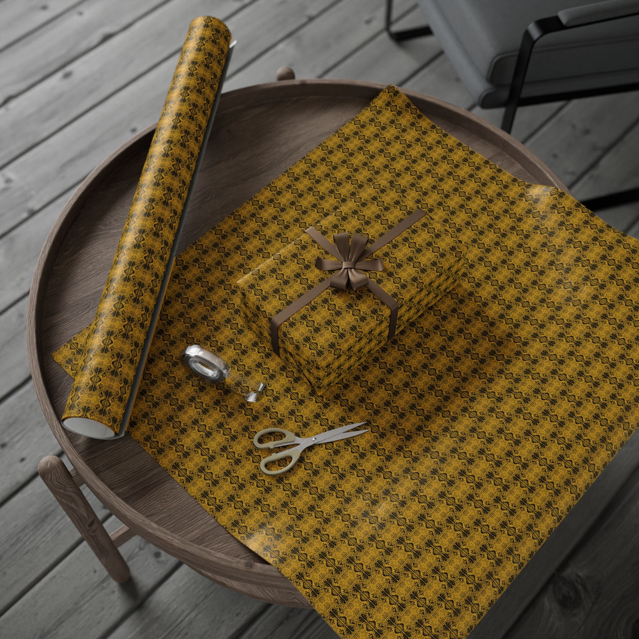 Love (Black, Yellow Background) Heavy Wrapping Paper