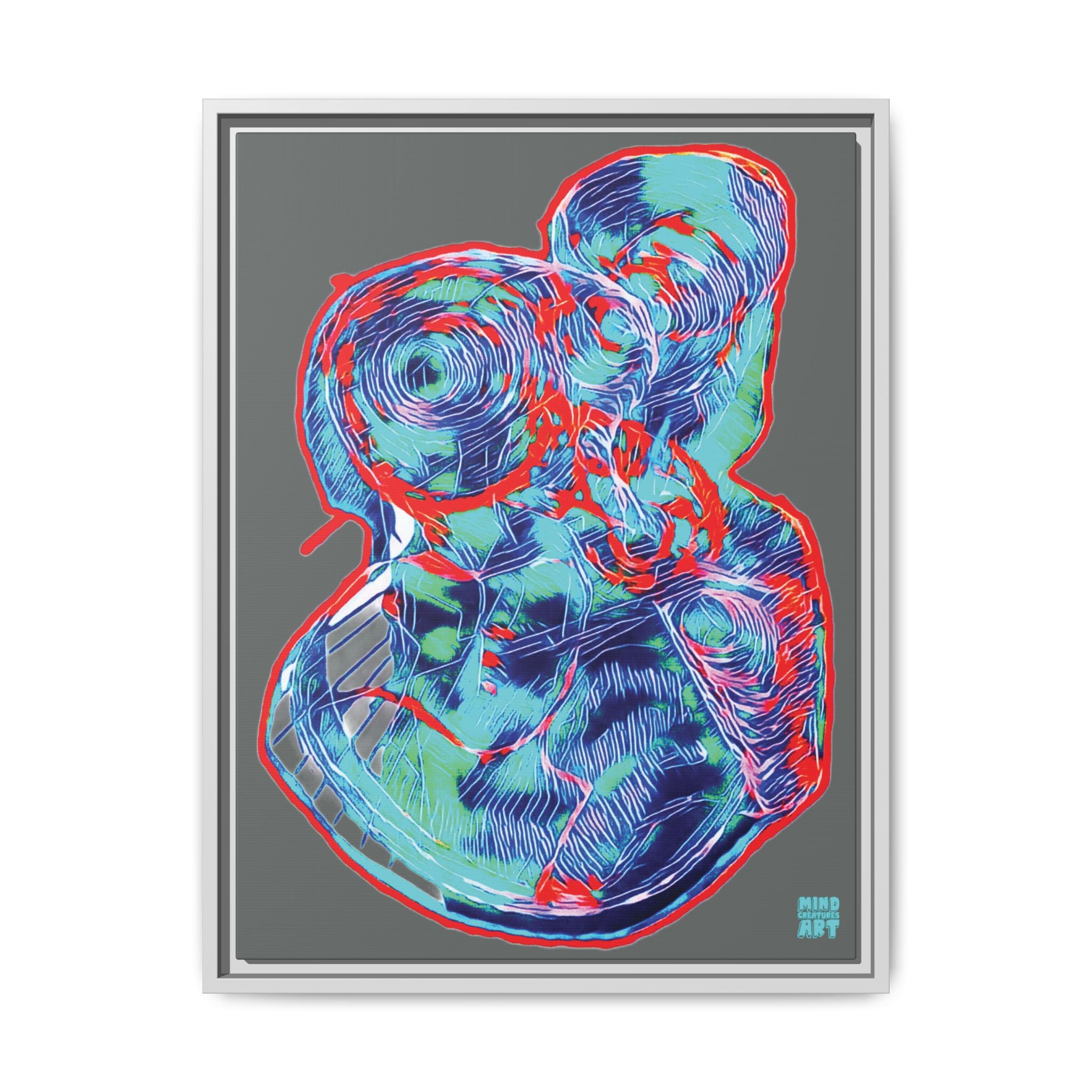 Curiosity (Red & Teal, Dark Gray Background) Matte Canvas, Framed