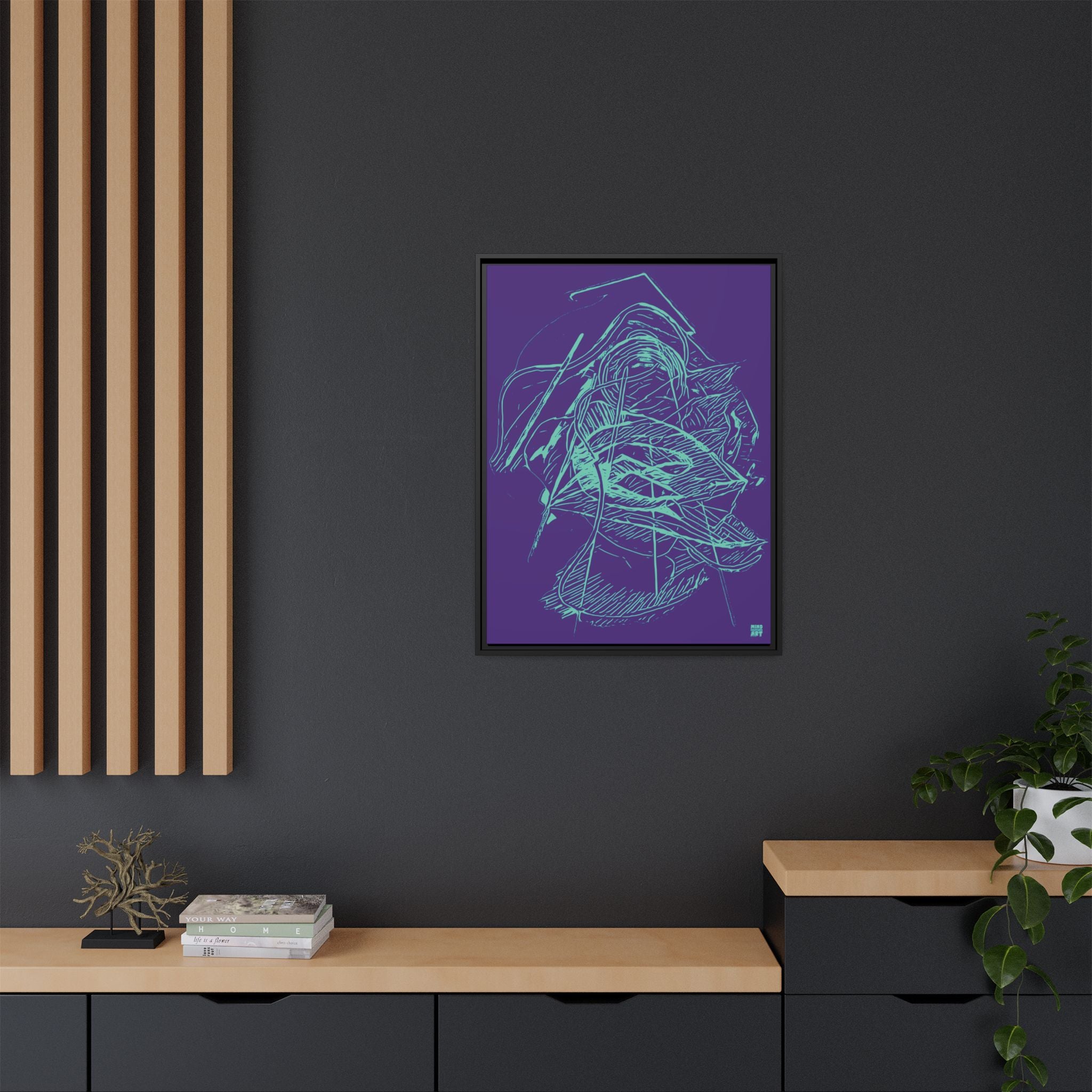 Dive Reflex (Teal, Purple Background) Matte Canvas, Framed