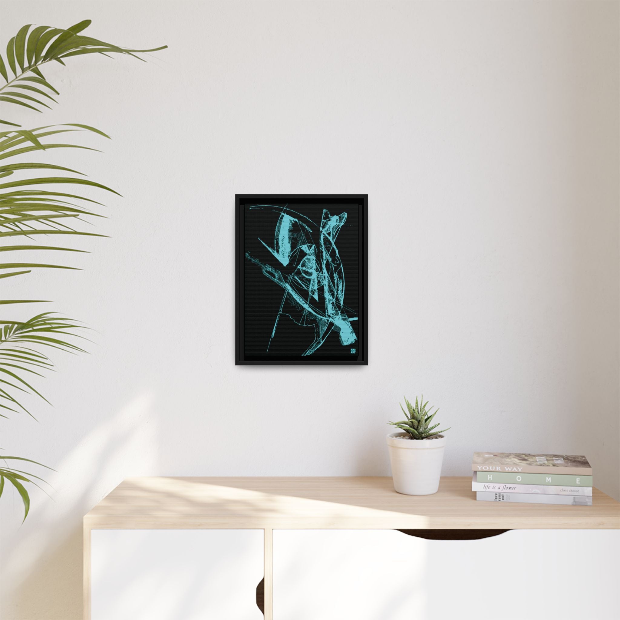 Watching (Aqua, Black Background) Matte Canvas, Framed
