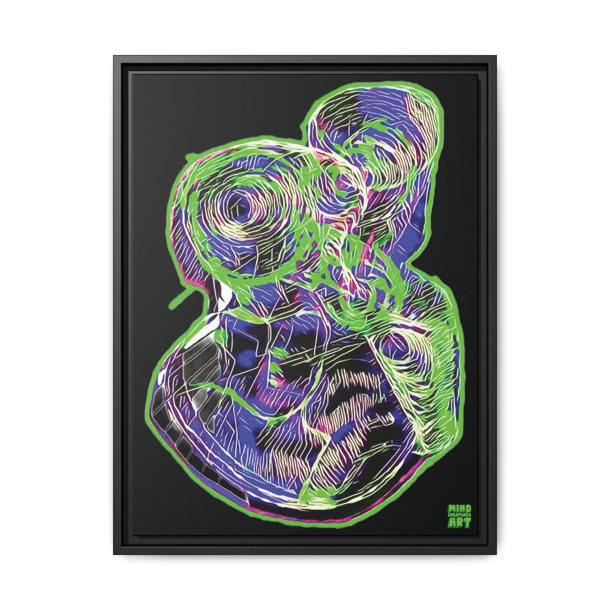 Curiosity (Electric Green, Black Background) Matte Canvas, Framed