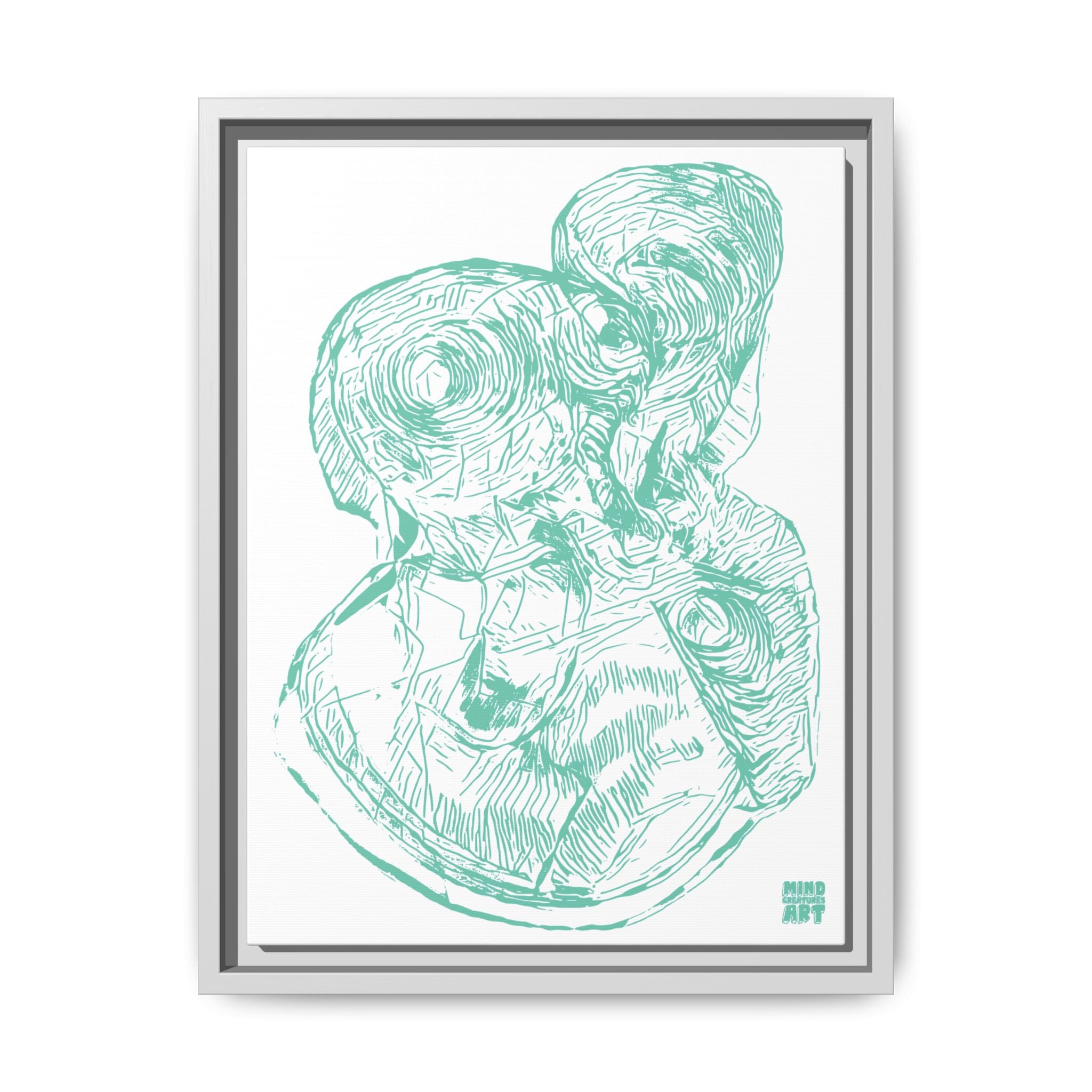 Curiosity (Teal, White Background) Matte Canvas, Framed