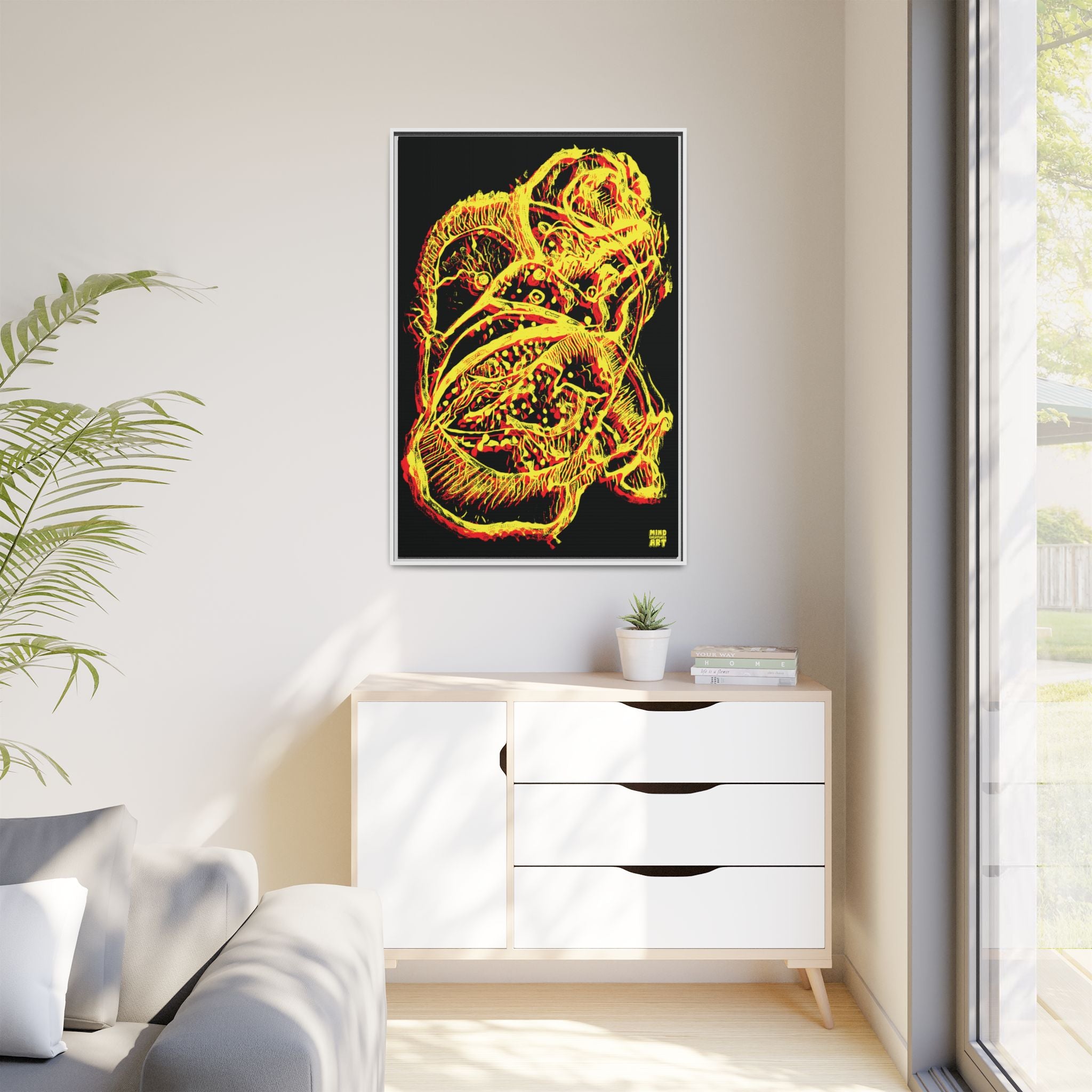 Exploration (Blur, Red & Yellow, Black Background) Matte Canvas, Framed