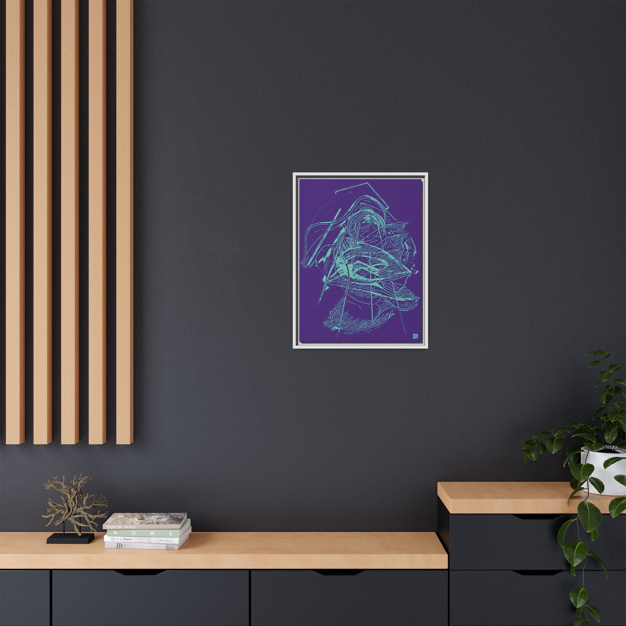 Dive Reflex (Teal, Purple Background) Matte Canvas, Framed