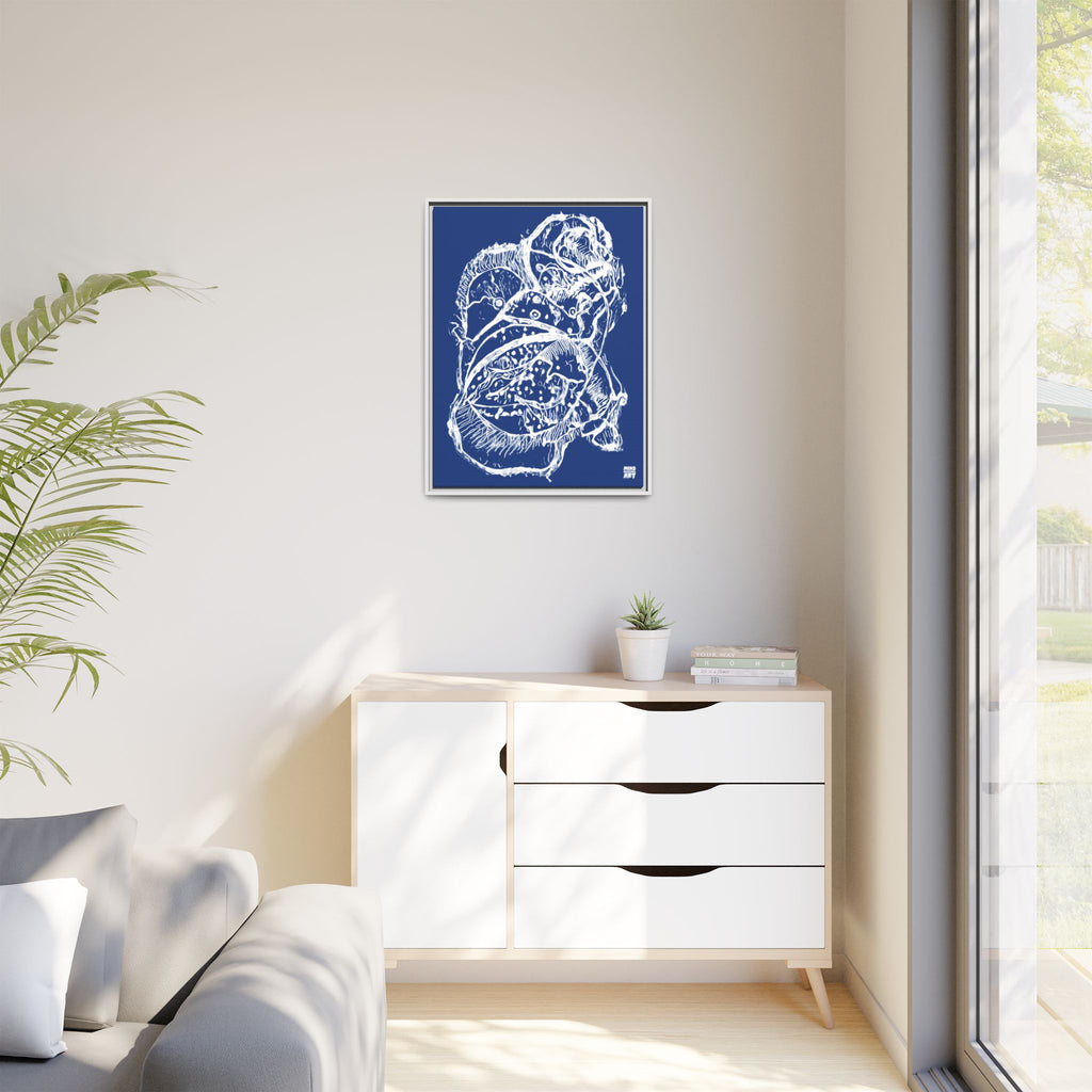 Exploration (White, Dark Blue Background) Matte Canvas, Framed