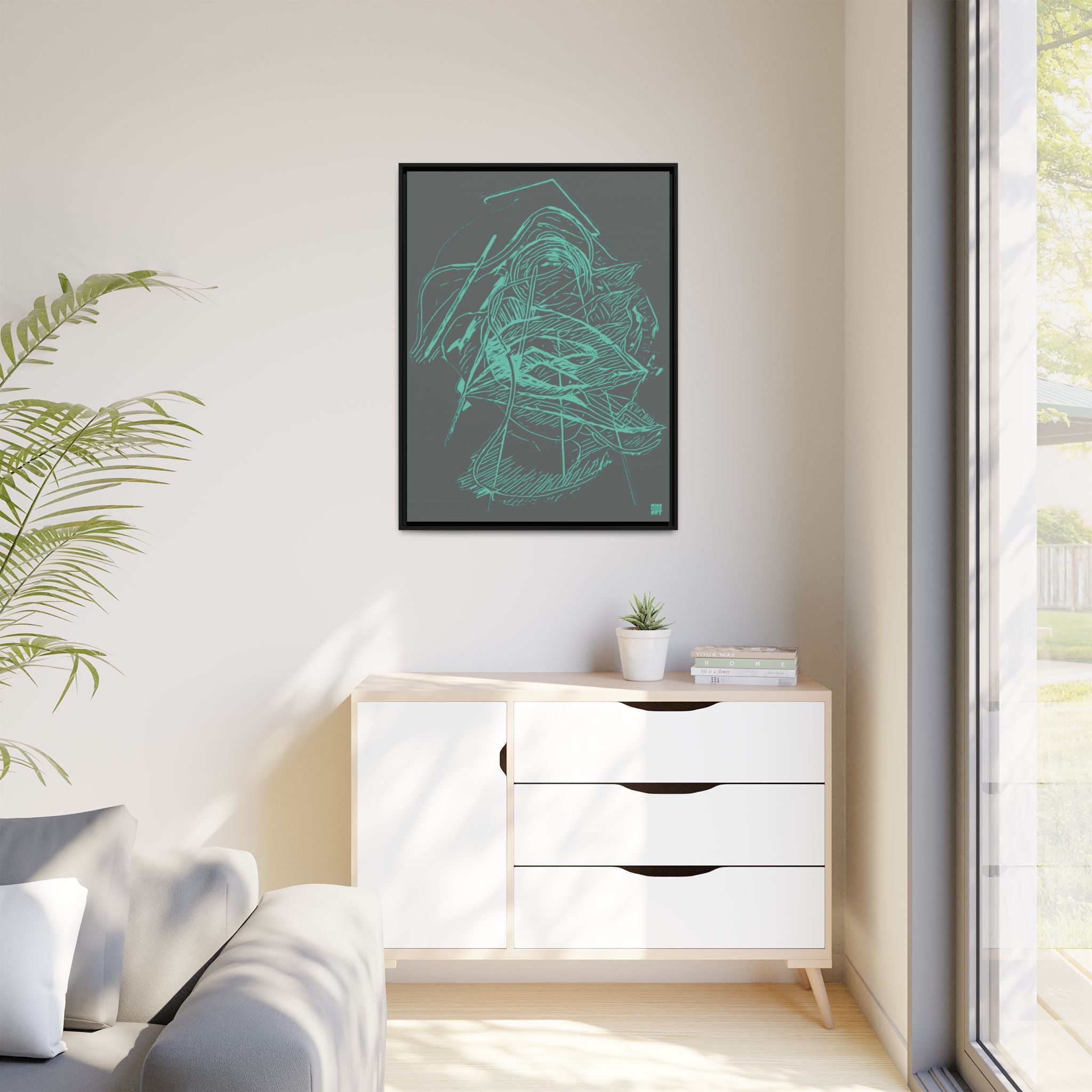 Dive Reflex (Teal, Dark Gray Background) Matte Canvas, Framed