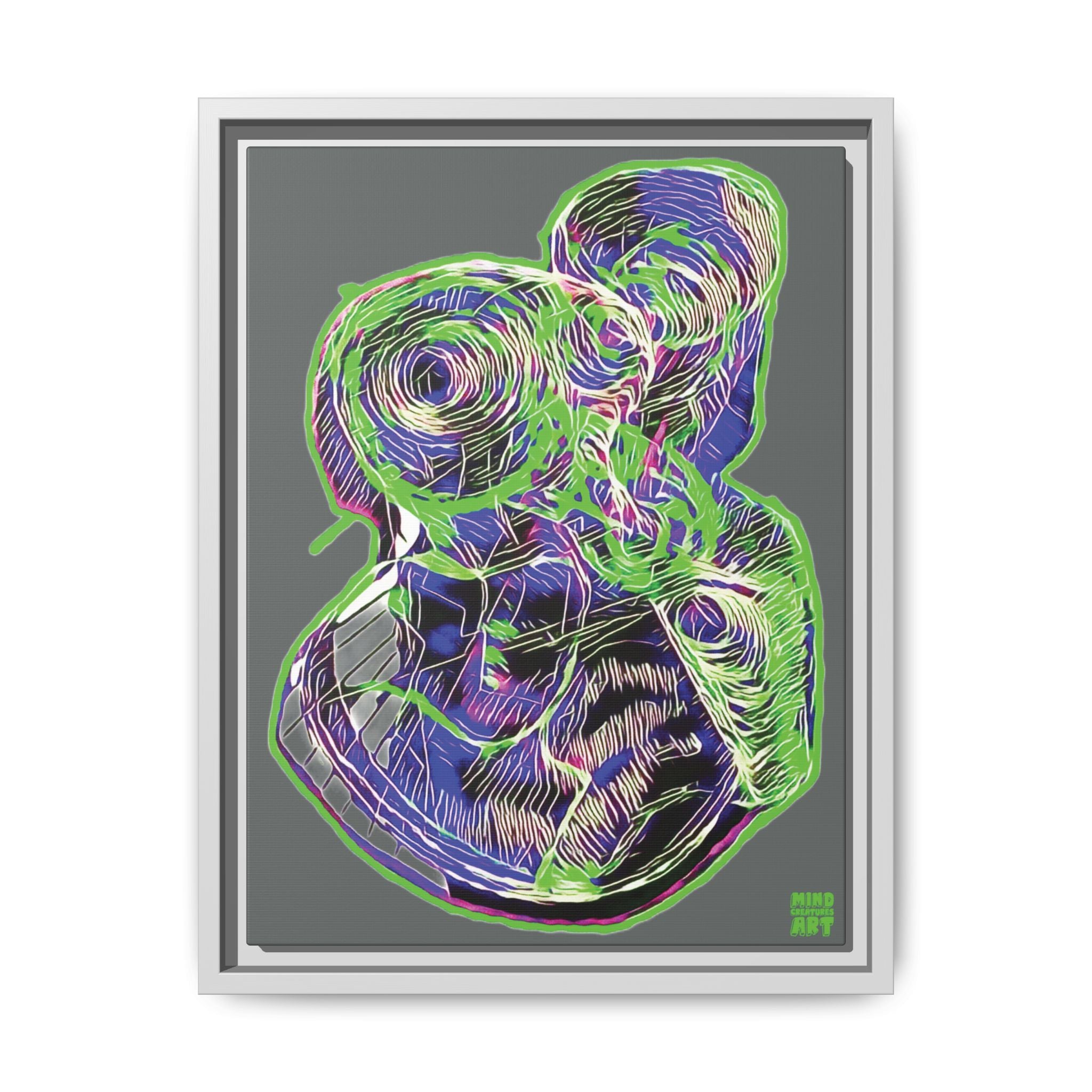 Curiosity (Electric Green, Dark Gray Background) Matte Canvas, Framed