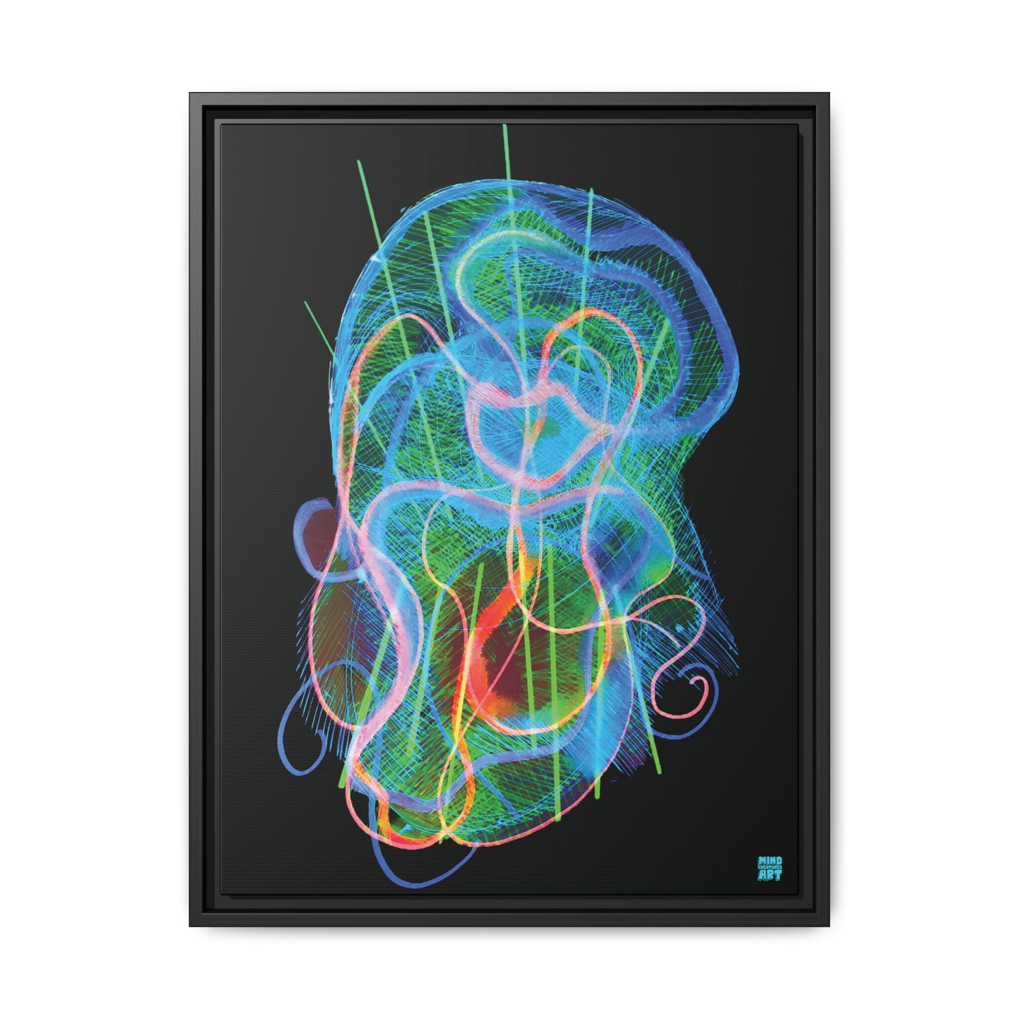 Davy Jones (Electric Blue & Green, Black Background) Matte Canvas, Framed