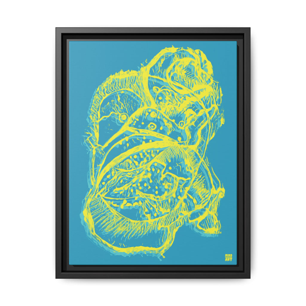 Exploration (Blur, Blue & Yellow, Dark Blue Background) Matte Canvas, Framed