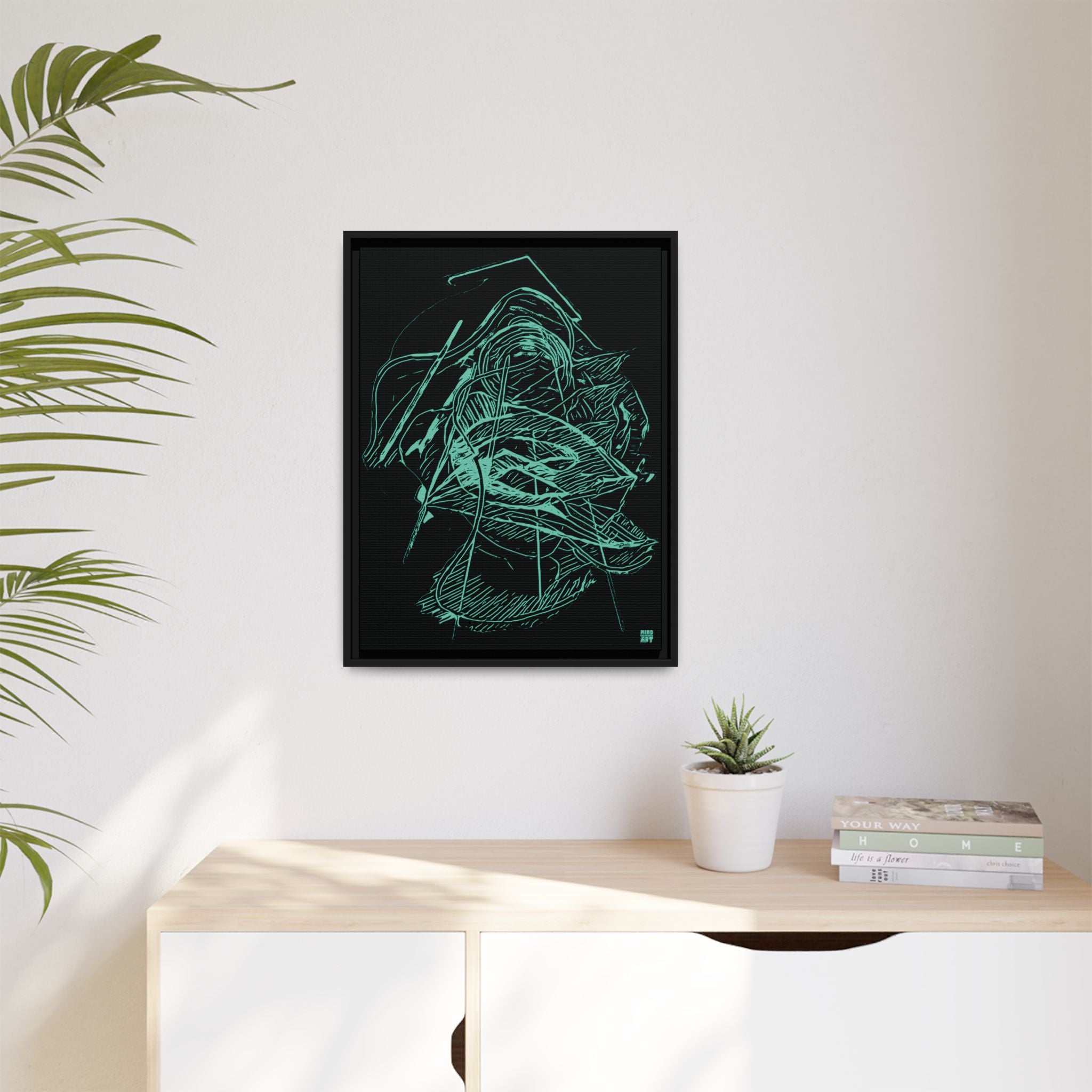 Dive Reflex (Teal, Black Background) Matte Canvas, Framed