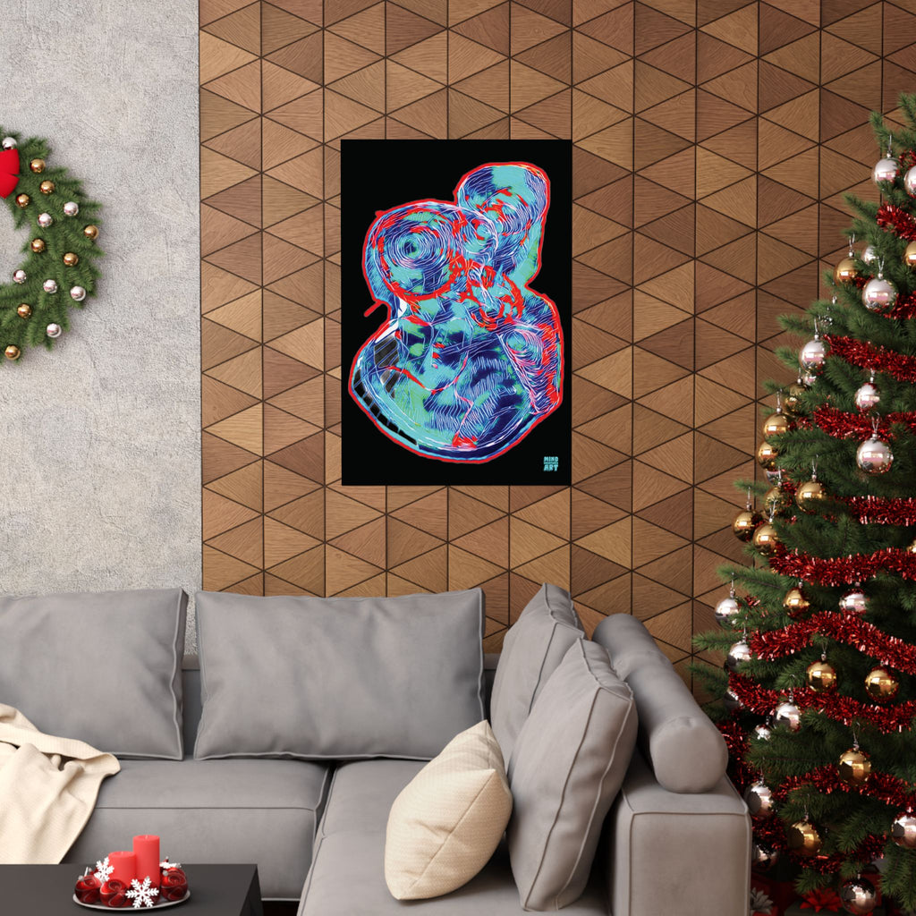 Curiosity (Red & Teal, Black Background) Matte Vertical Poster