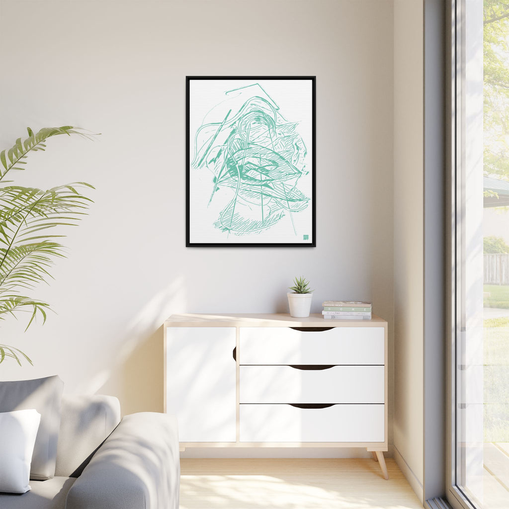 Dive Reflex (Teal, White Background) Matte Canvas, Framed