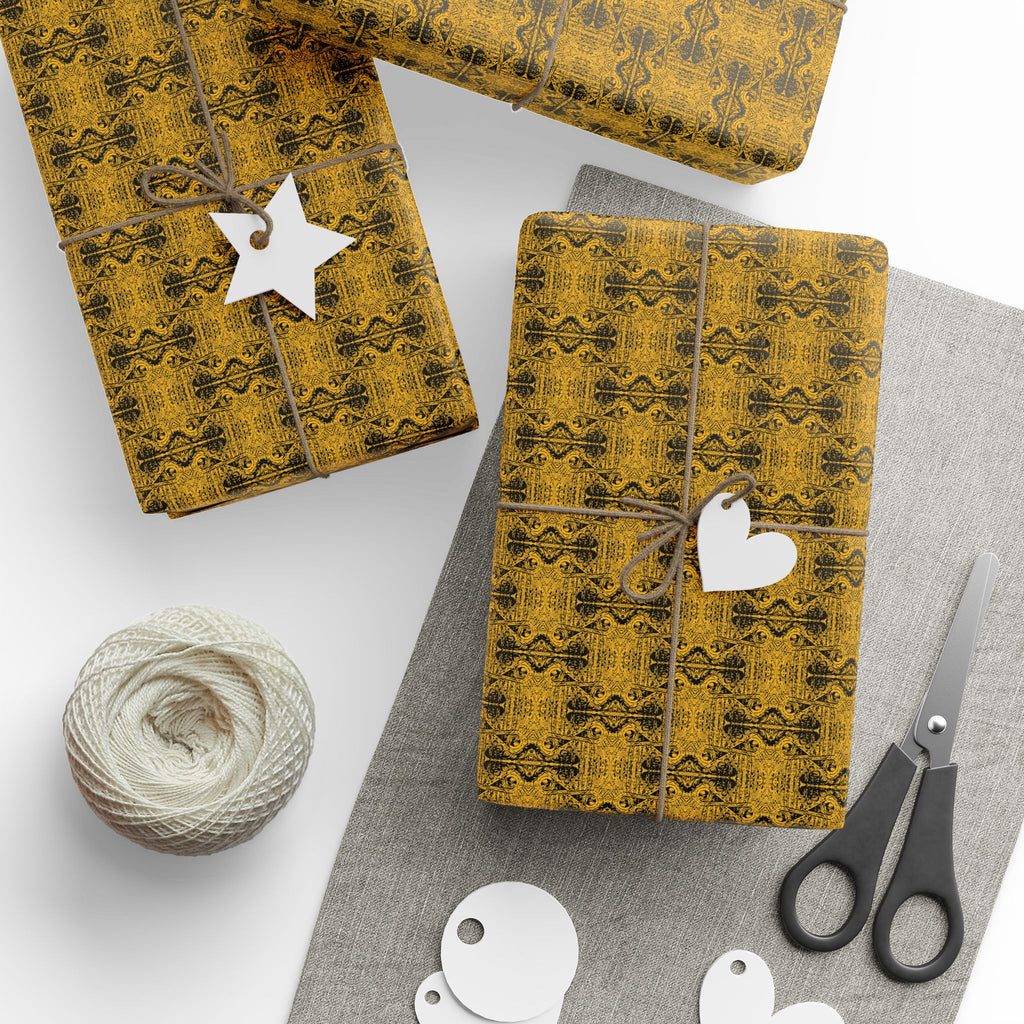 Love (Black, Yellow Background) Heavy Wrapping Paper