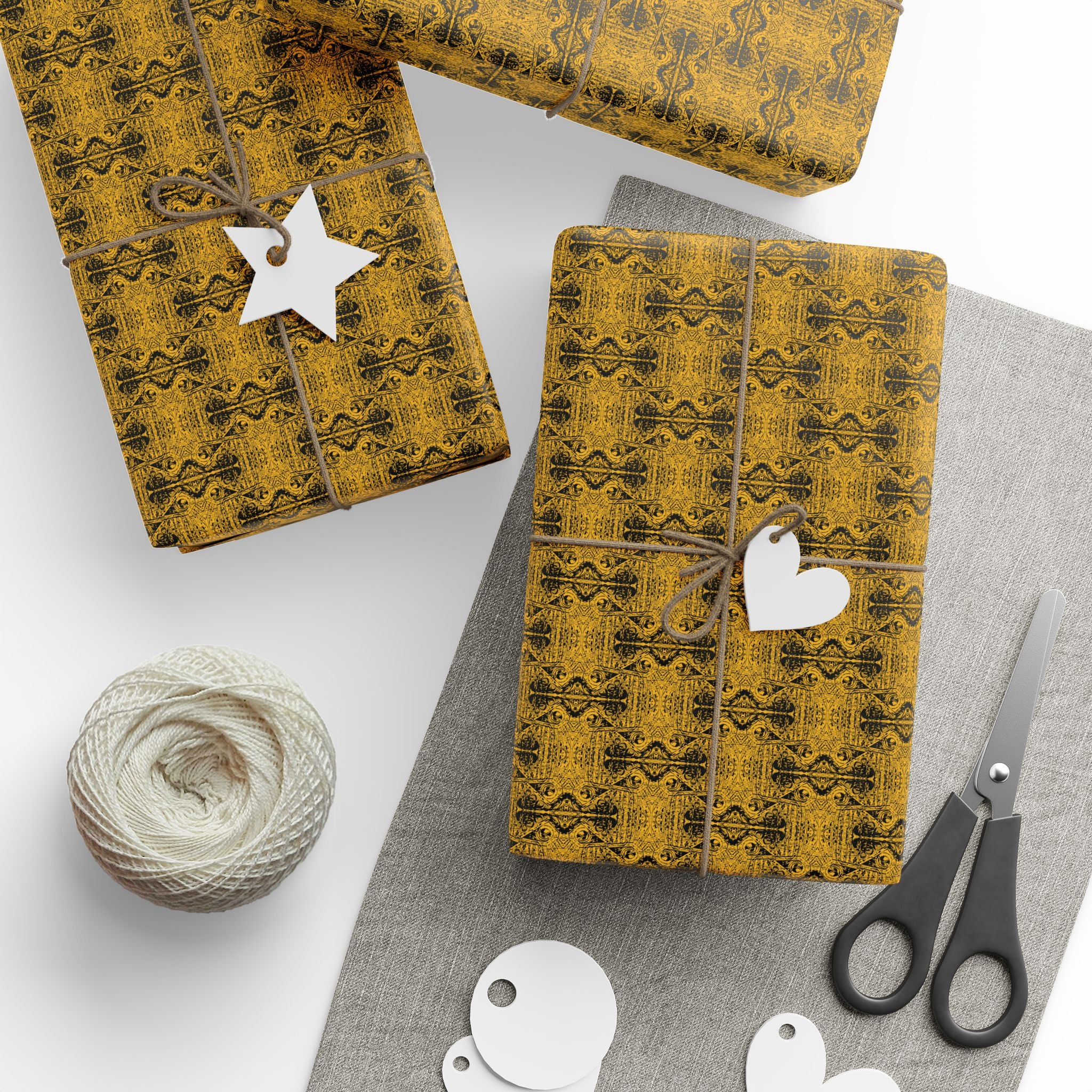 Love (Black, Yellow Background) Heavy Wrapping Paper