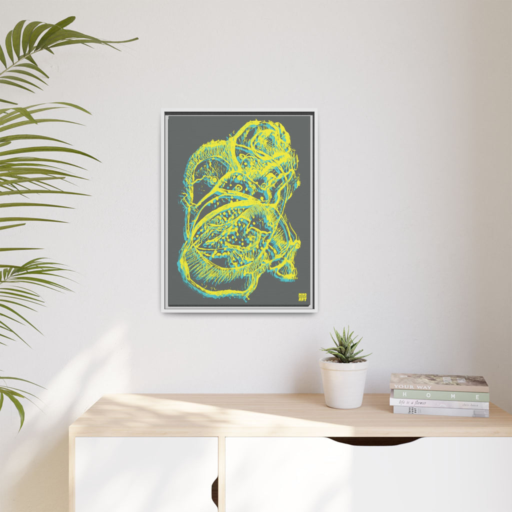 Exploration (Blur, Blue & Yellow, Dark Gray Background) Matte Canvas, Framed
