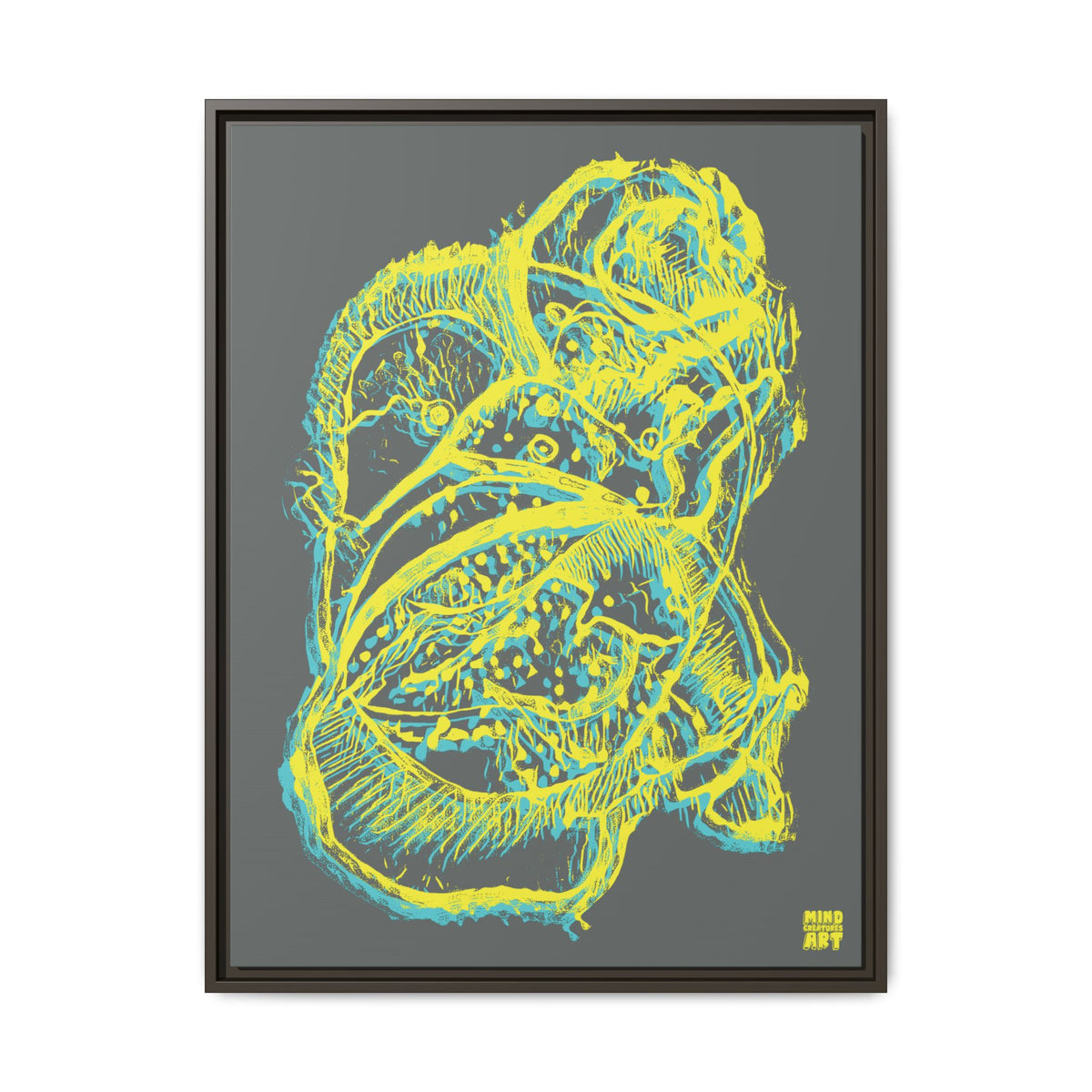 Exploration (Blur, Blue & Yellow, Dark Gray Background) Matte Canvas, Framed