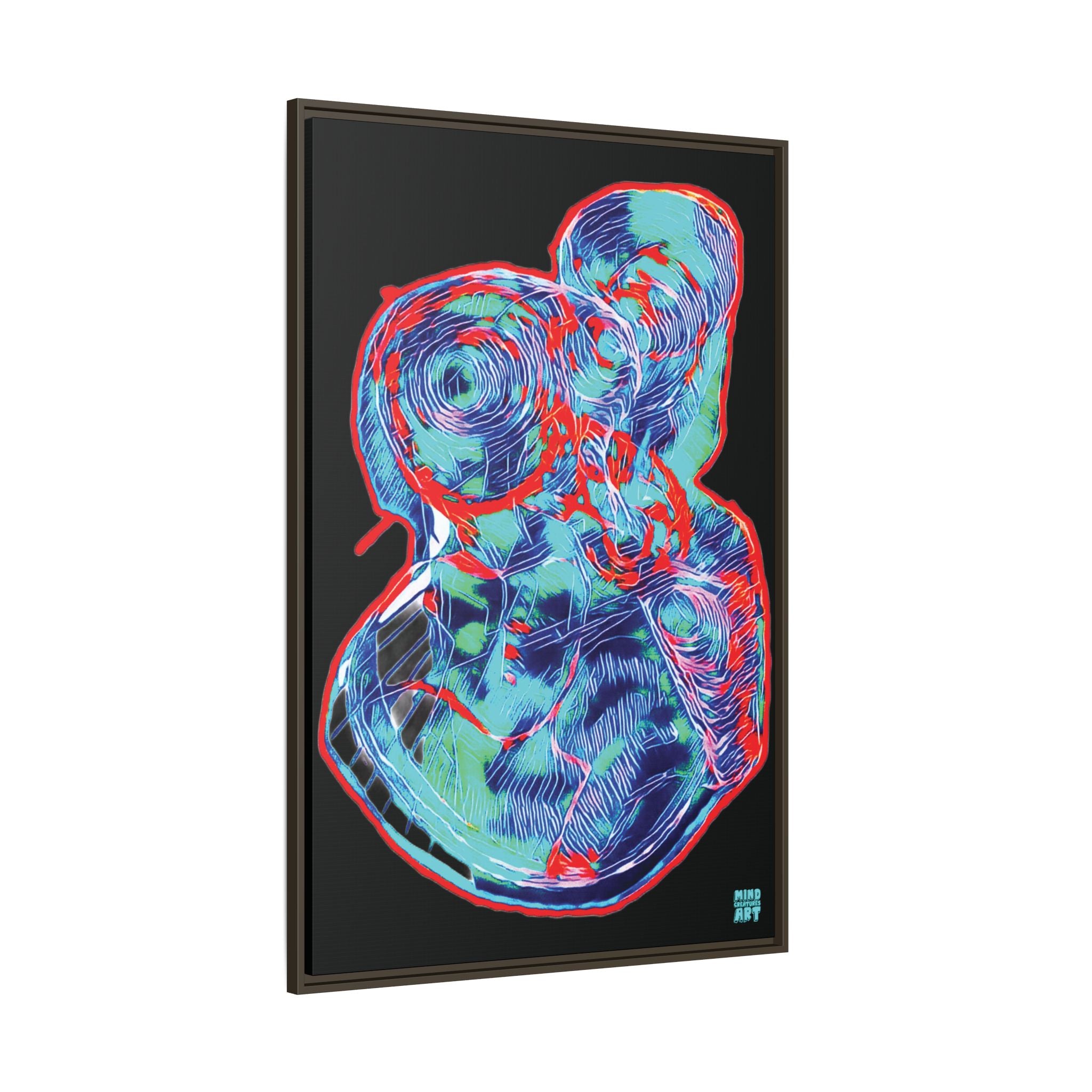 Curiosity (Red & Teal), Black Background) Matte Canvas, Framed