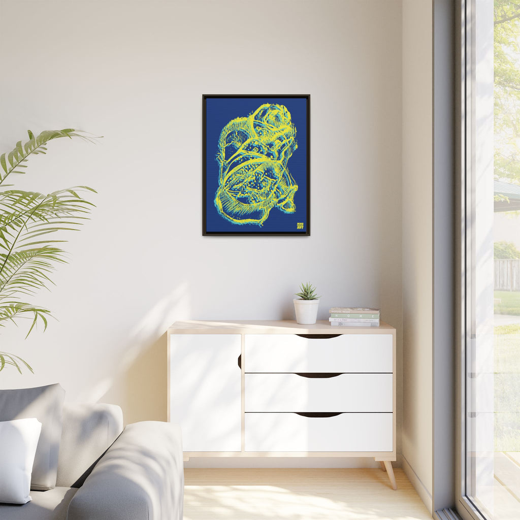 Exploration (Blur, Blue & Yellow, Dark Blue Background) Matte Canvas, Framed