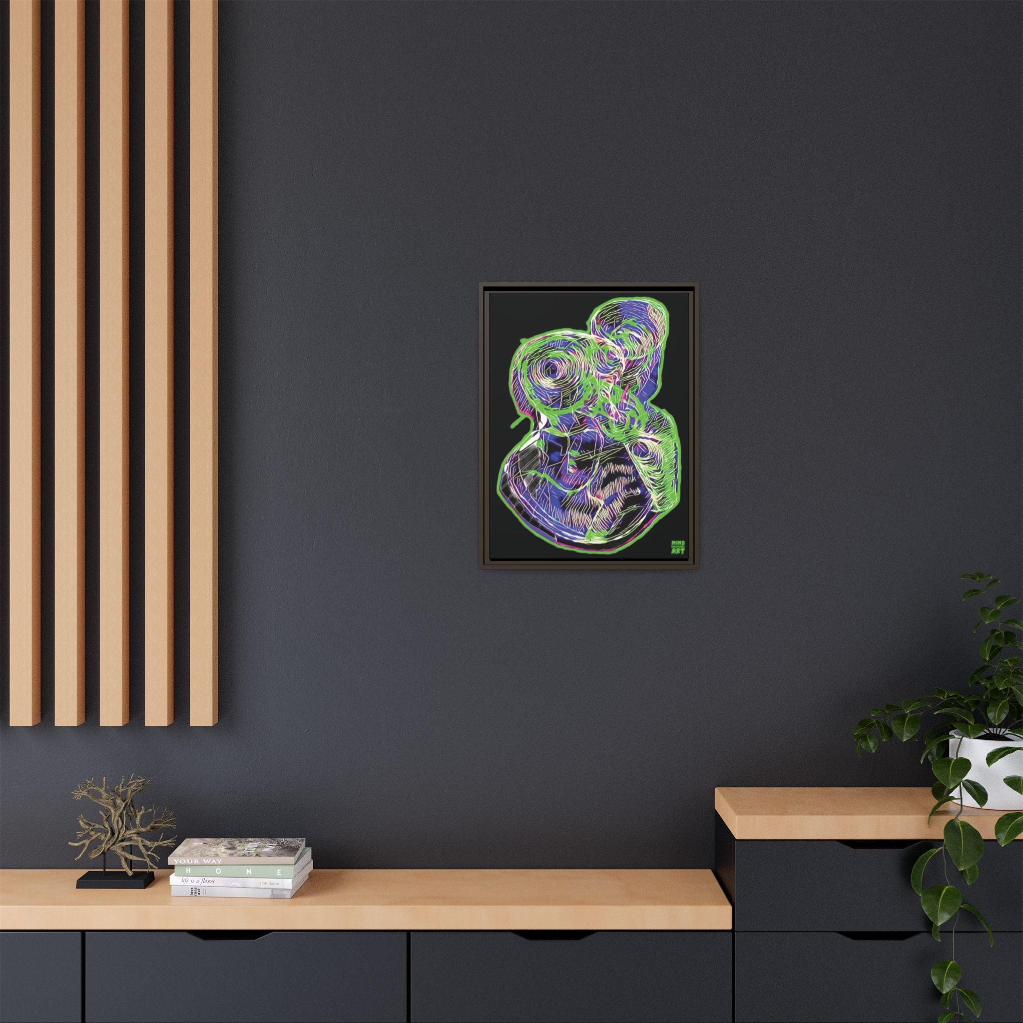 Curiosity (Electric Green, Black Background) Matte Canvas, Framed