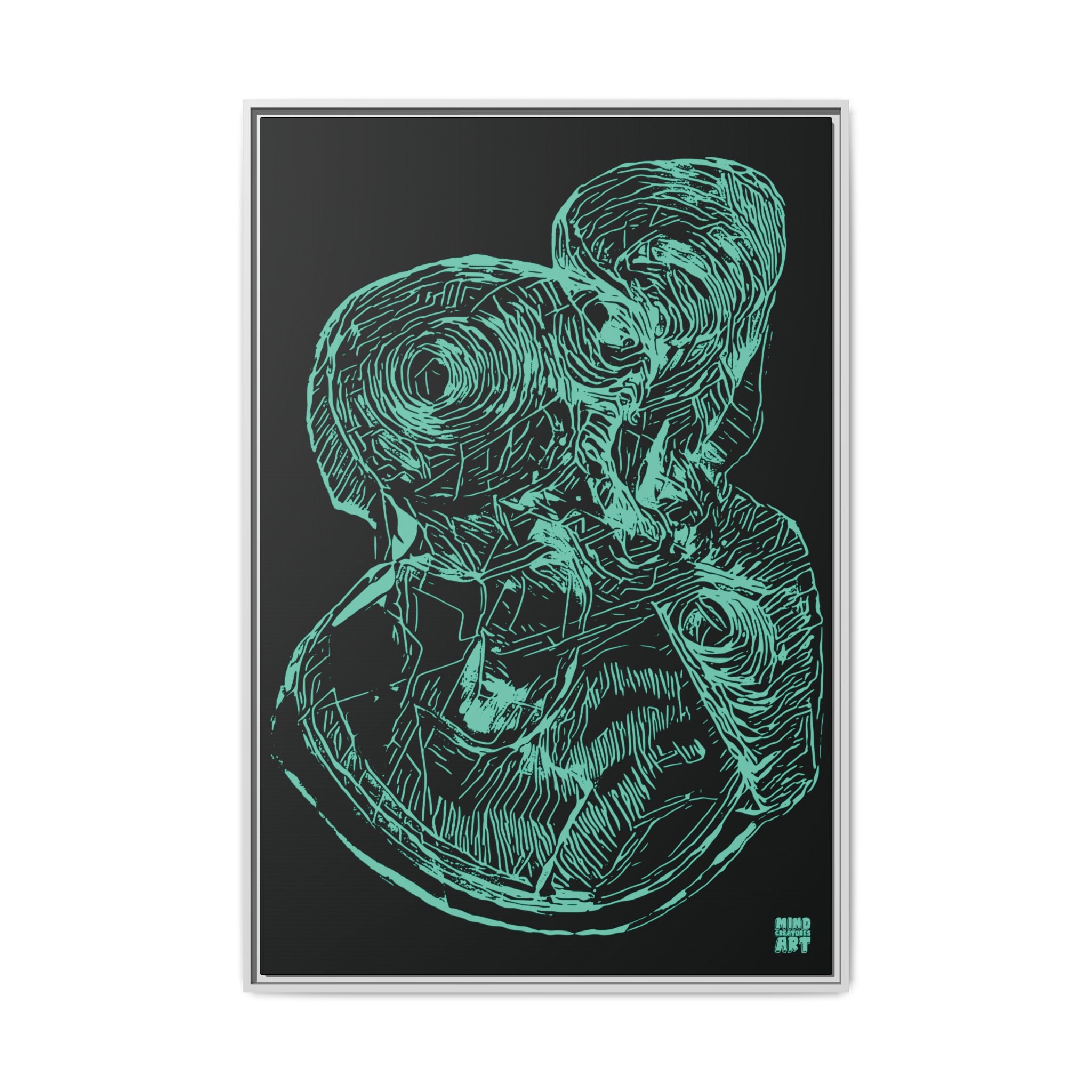 Curiosity (Teal, Black Background) Matte Canvas, Framed