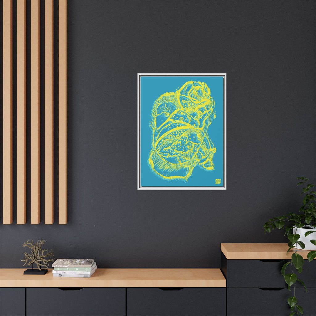 Exploration (Blur, Blue & Yellow, Dark Blue Background) Matte Canvas, Framed