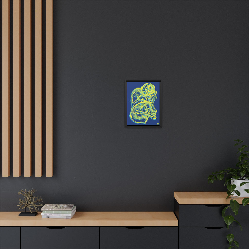 Exploration (Blur, Blue & Yellow, Dark Blue Background) Matte Canvas, Framed