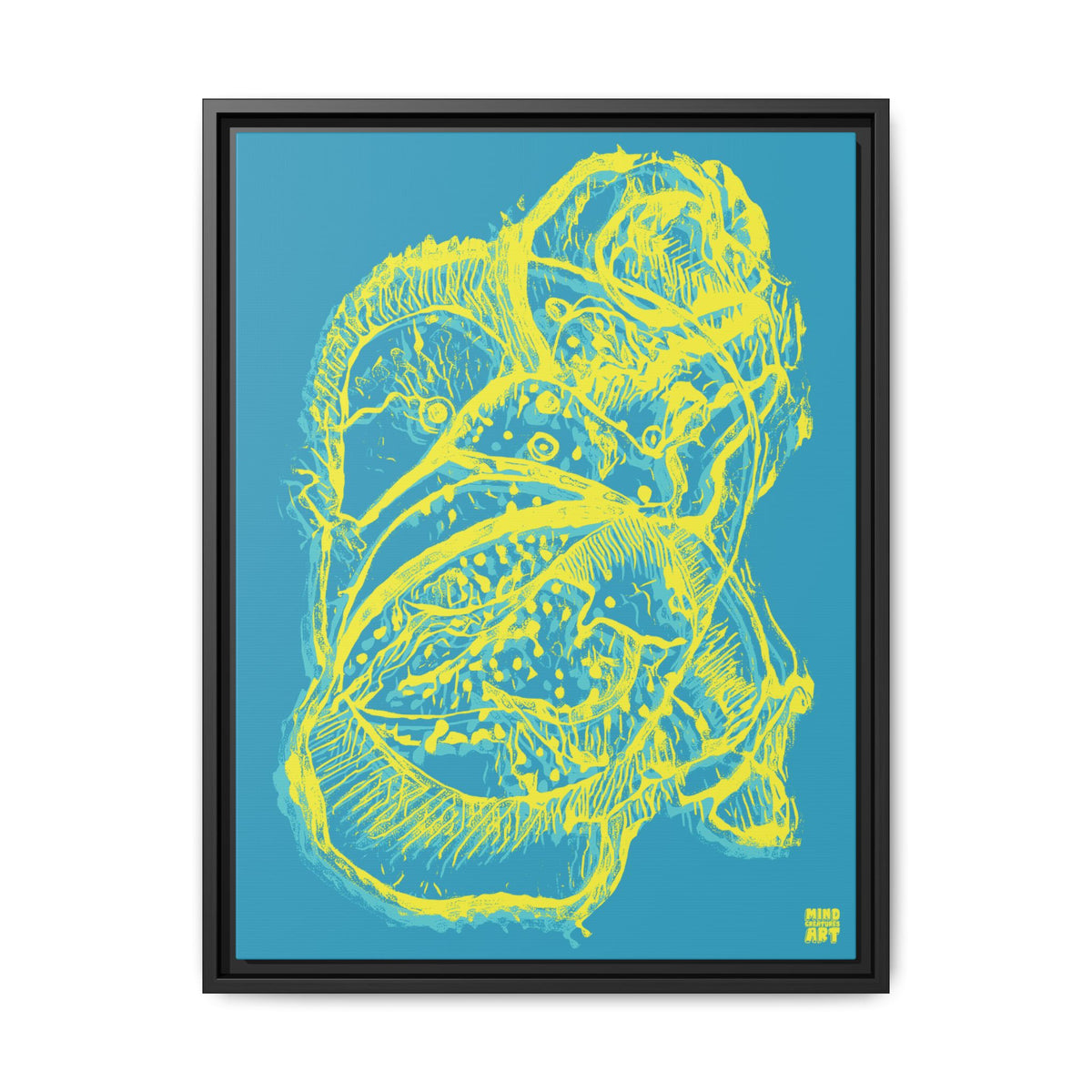 Exploration (Blur, Blue & Yellow, Dark Blue Background) Matte Canvas, Framed
