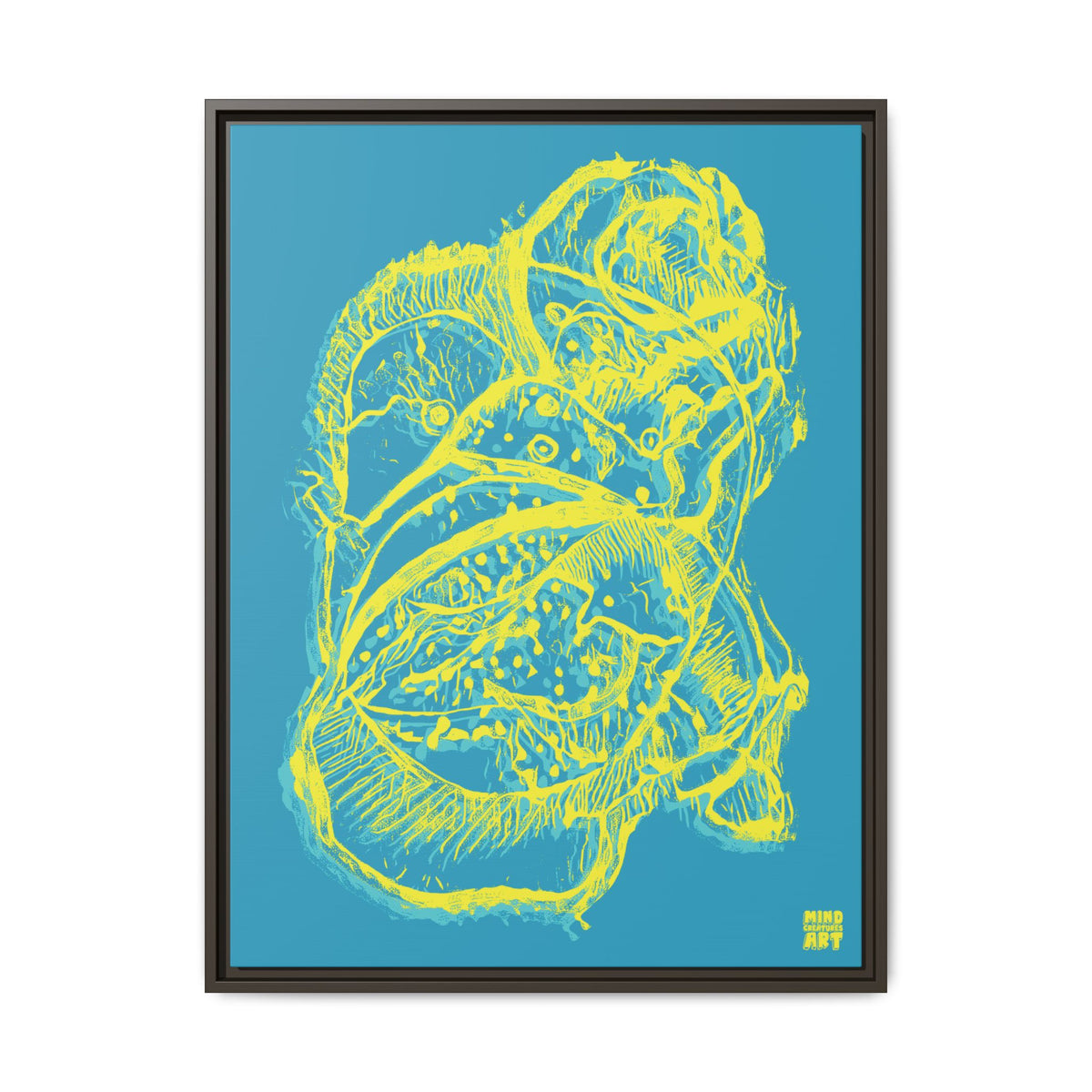Exploration (Blur, Blue & Yellow, Dark Blue Background) Matte Canvas, Framed