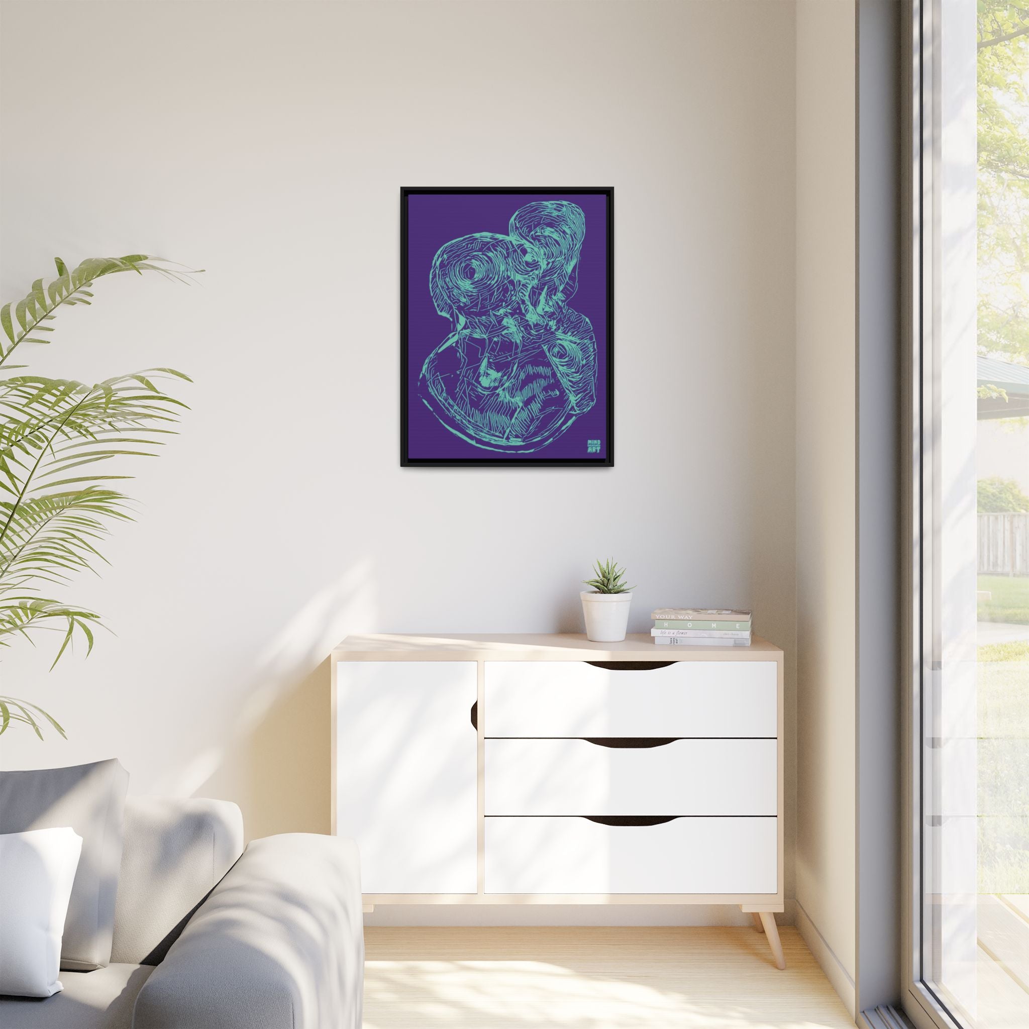 Curiosity (Teal, Purple Background) Matte Canvas, Framed
