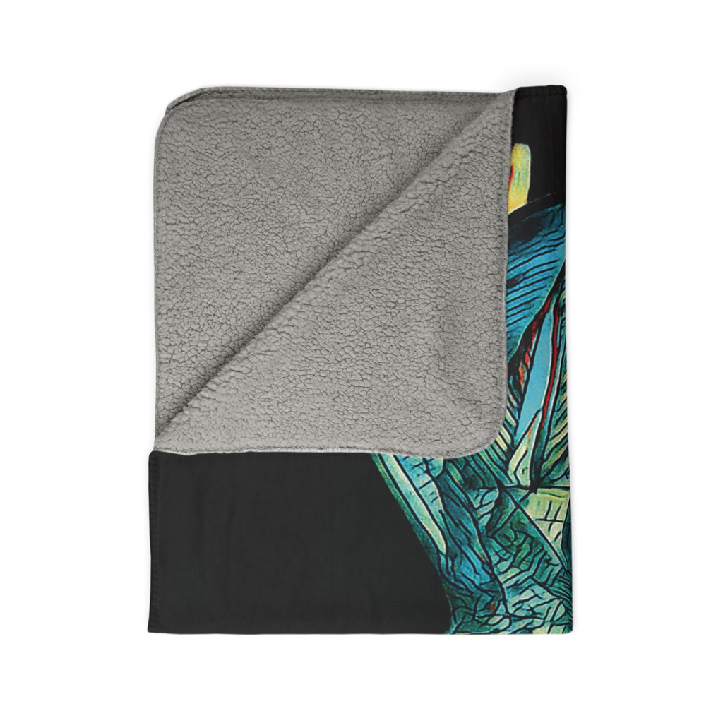 Lightspeed (Teal, Black Background) Fleece Sherpa Blanket