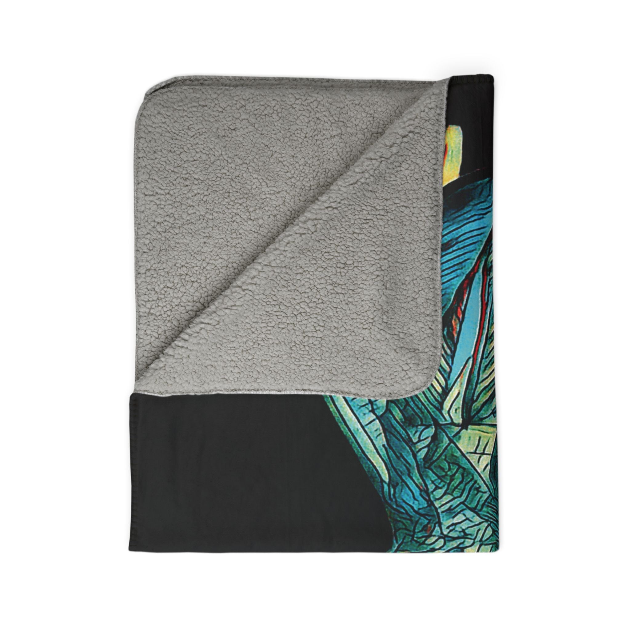 Lightspeed (Teal, Black Background) Fleece Sherpa Blanket