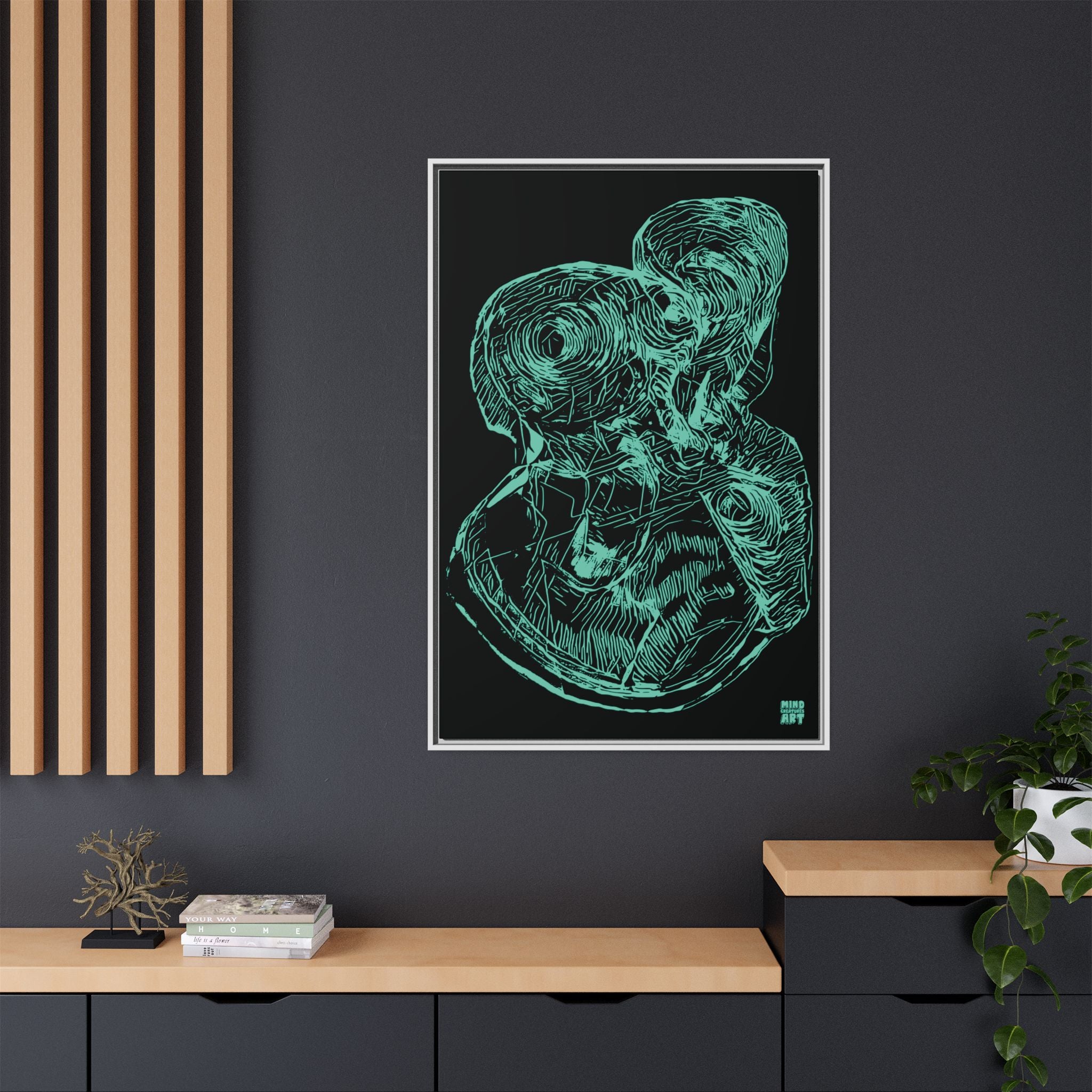 Curiosity (Teal, Black Background) Matte Canvas, Framed
