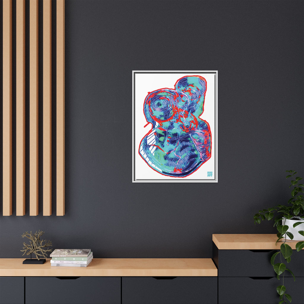 Curiosity (Red & Teal, White Background) Matte Canvas, Framed