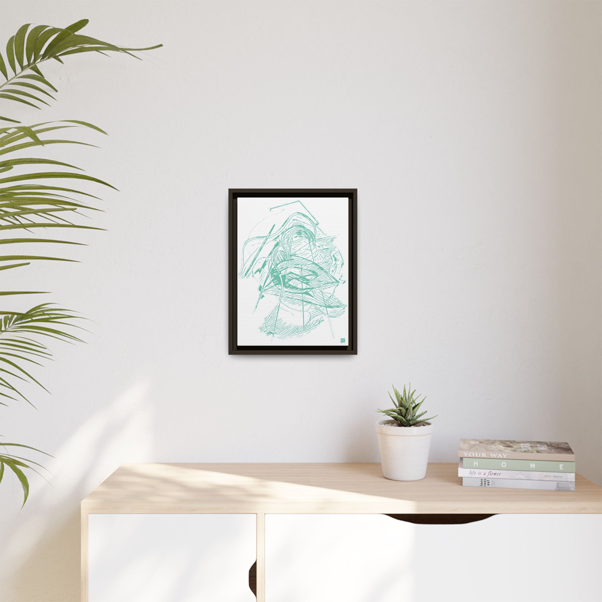 Dive Reflex (Teal, White Background) Matte Canvas, Framed