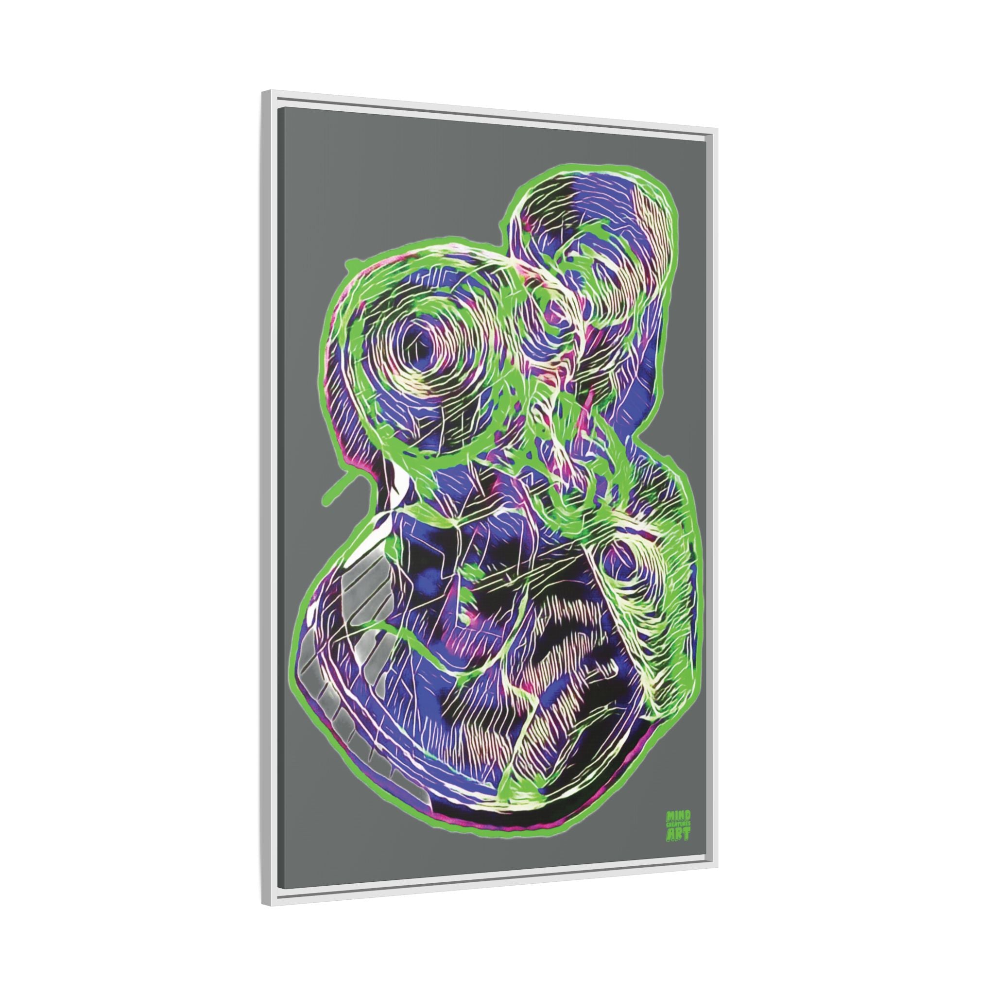 Curiosity (Electric Green, Dark Gray Background) Matte Canvas, Framed