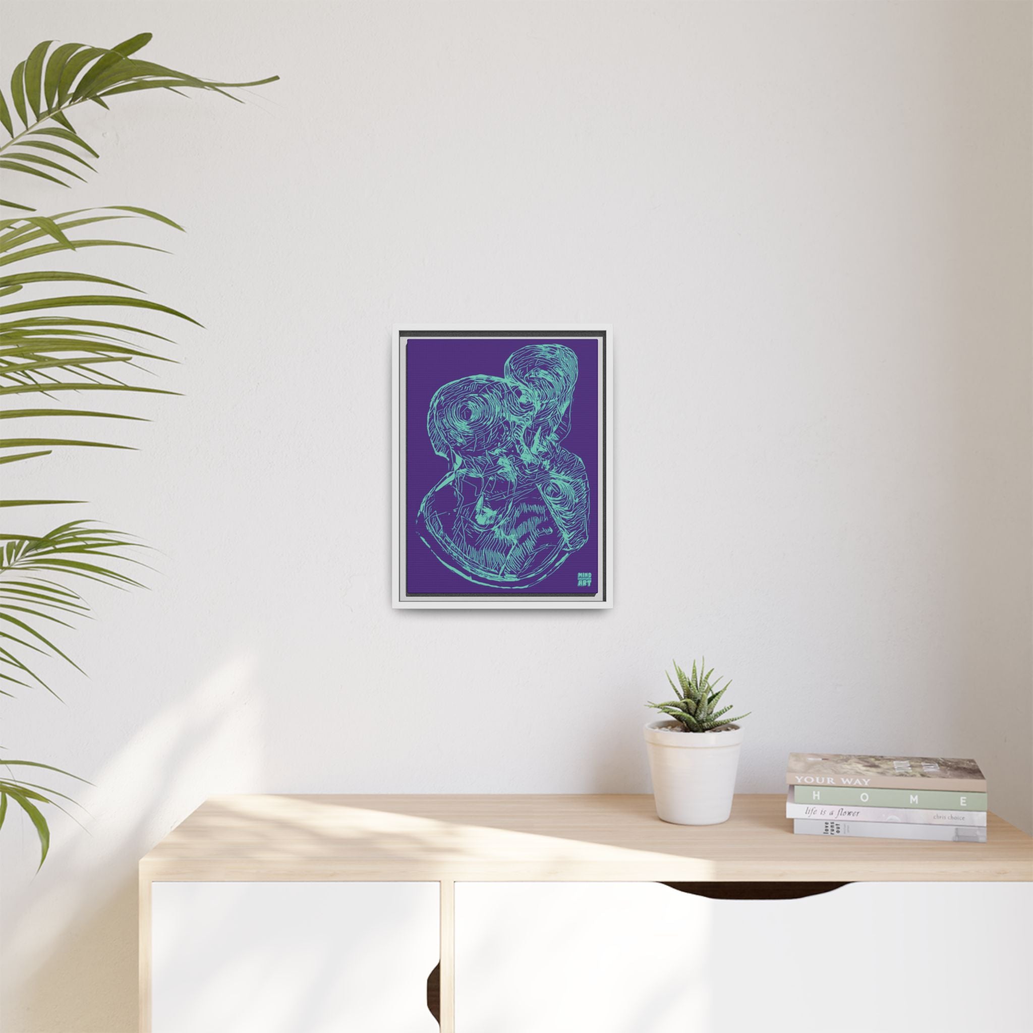 Curiosity (Teal, Purple Background) Matte Canvas, Framed
