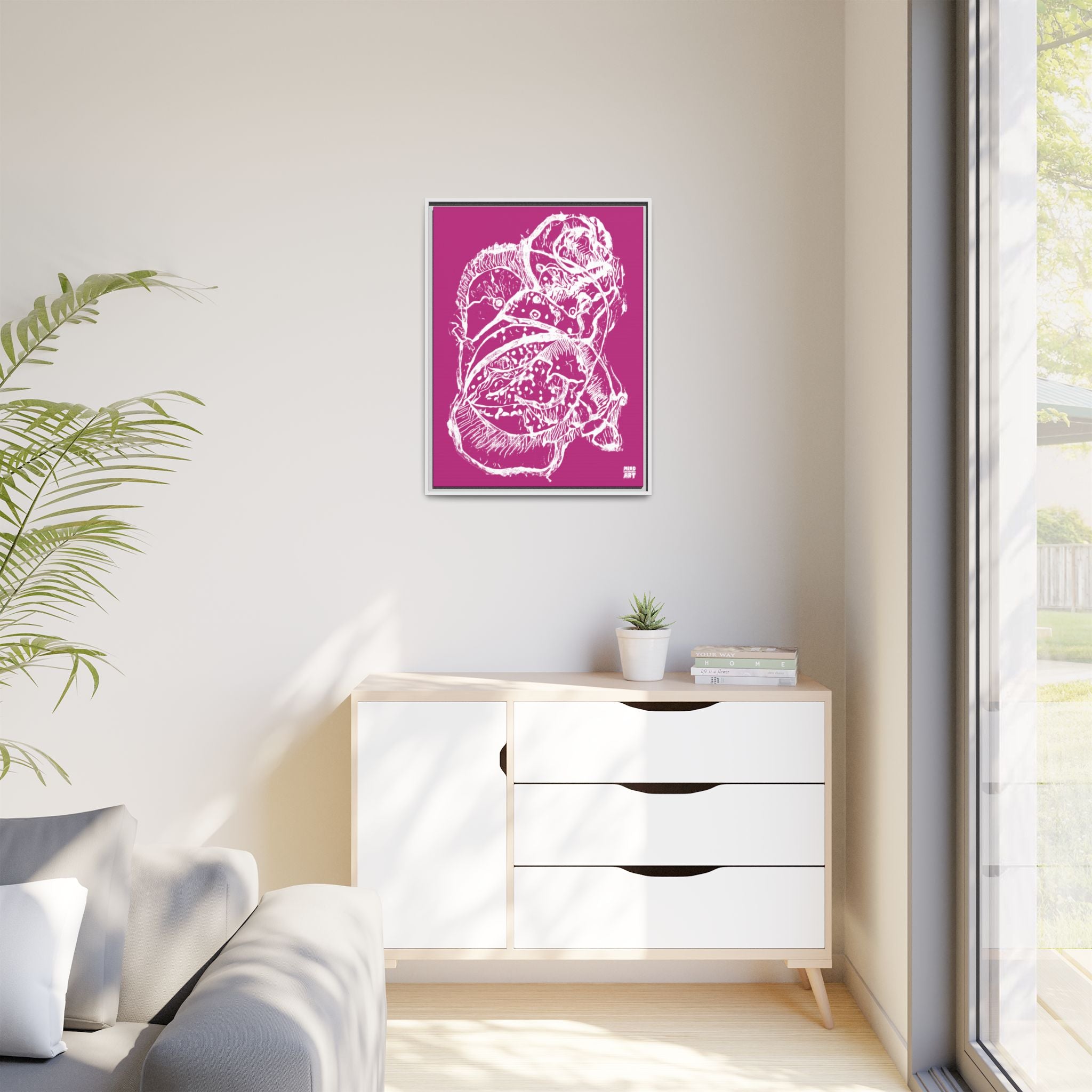Exploration (White, Pink Background) Matte Canvas, Framed