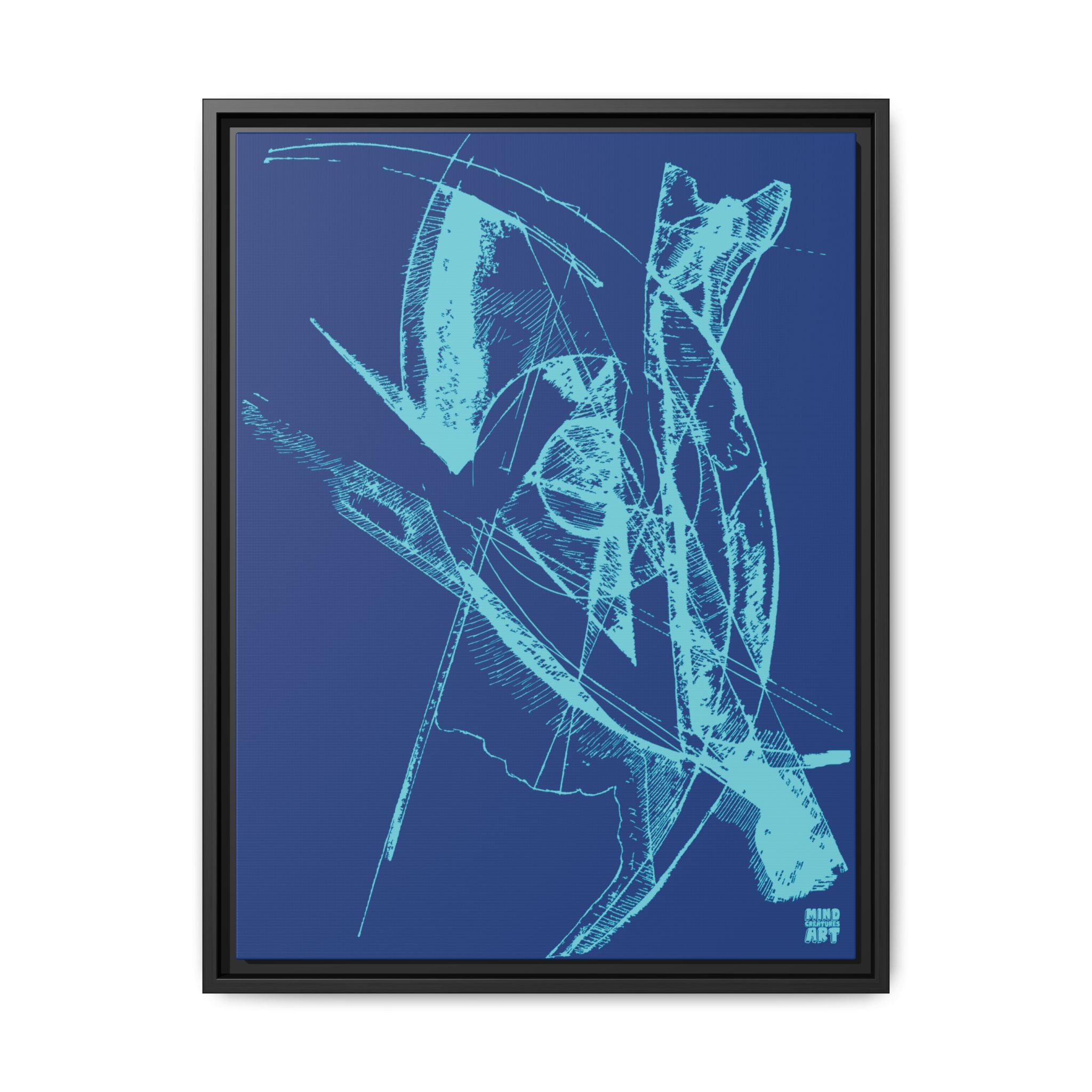 Watching (Aqua, Dark Blue Background) Matte Canvas, Framed