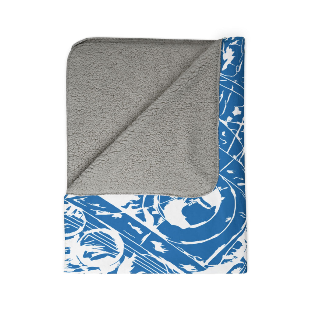 Love (White, Mirror, Blue Background) Fleece Sherpa Blanket