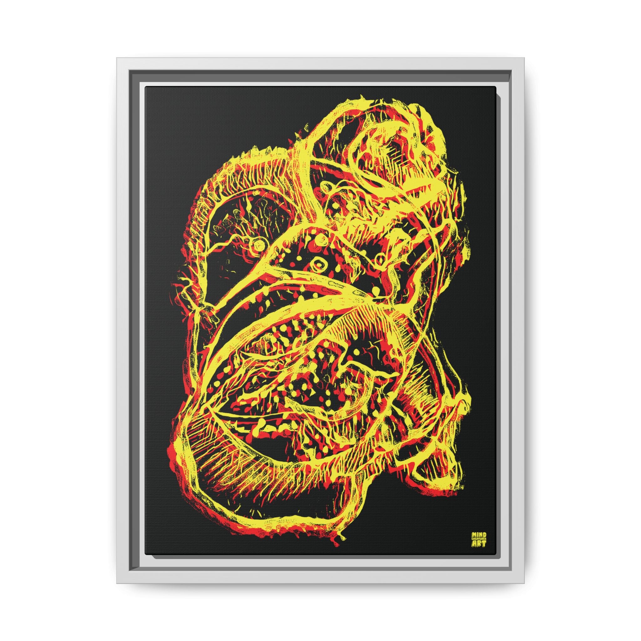 Exploration (Blur, Red & Yellow, Black Background) Matte Canvas, Framed