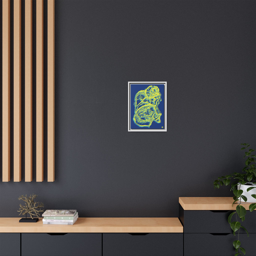 Exploration (Blur, Blue & Yellow, Dark Blue Background) Matte Canvas, Framed