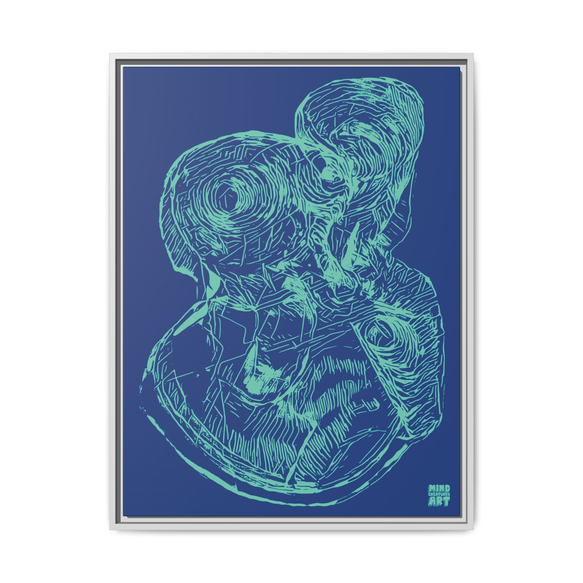 Curiosity (Teal, Dark Blue Background) Matte Canvas, Framed