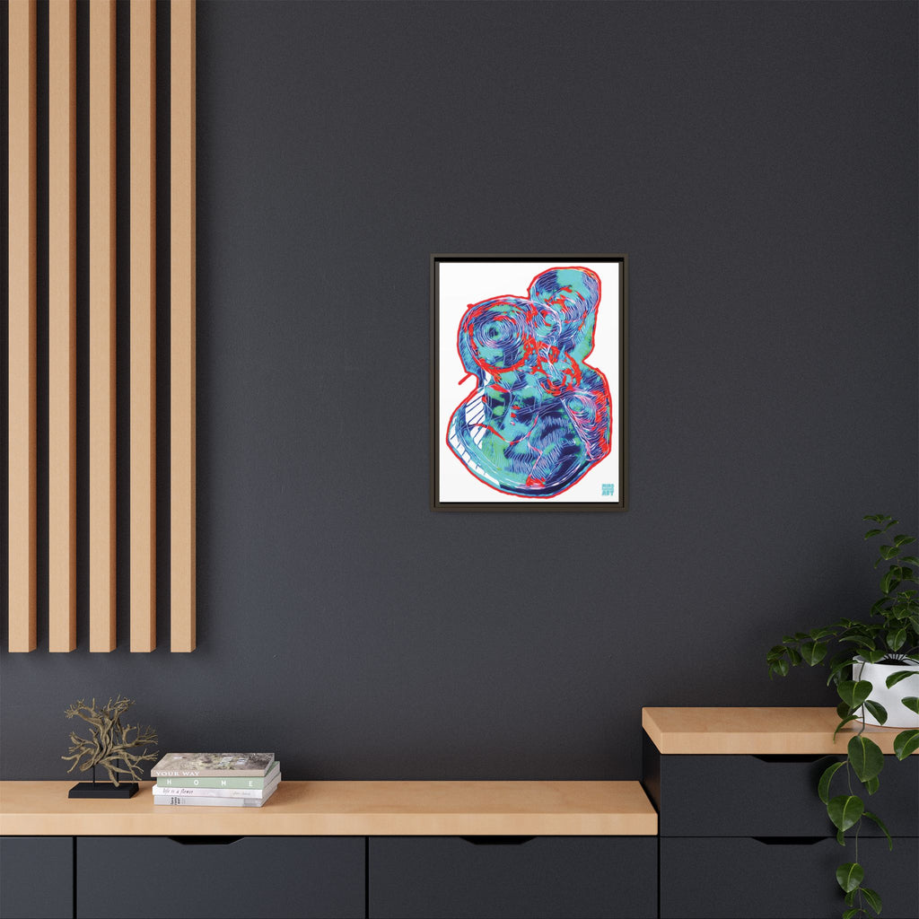 Curiosity (Red & Teal, White Background) Matte Canvas, Framed