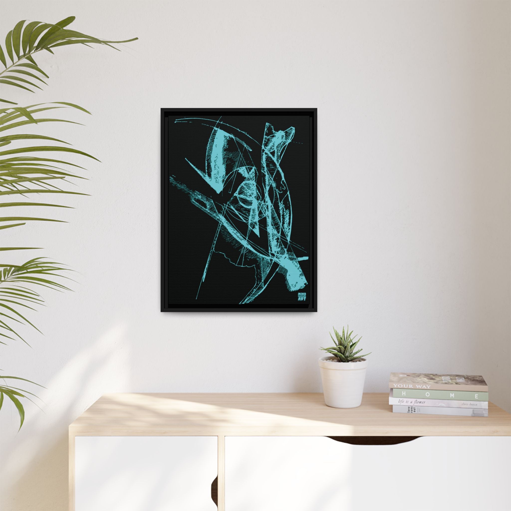 Watching (Aqua, Black Background) Matte Canvas, Framed