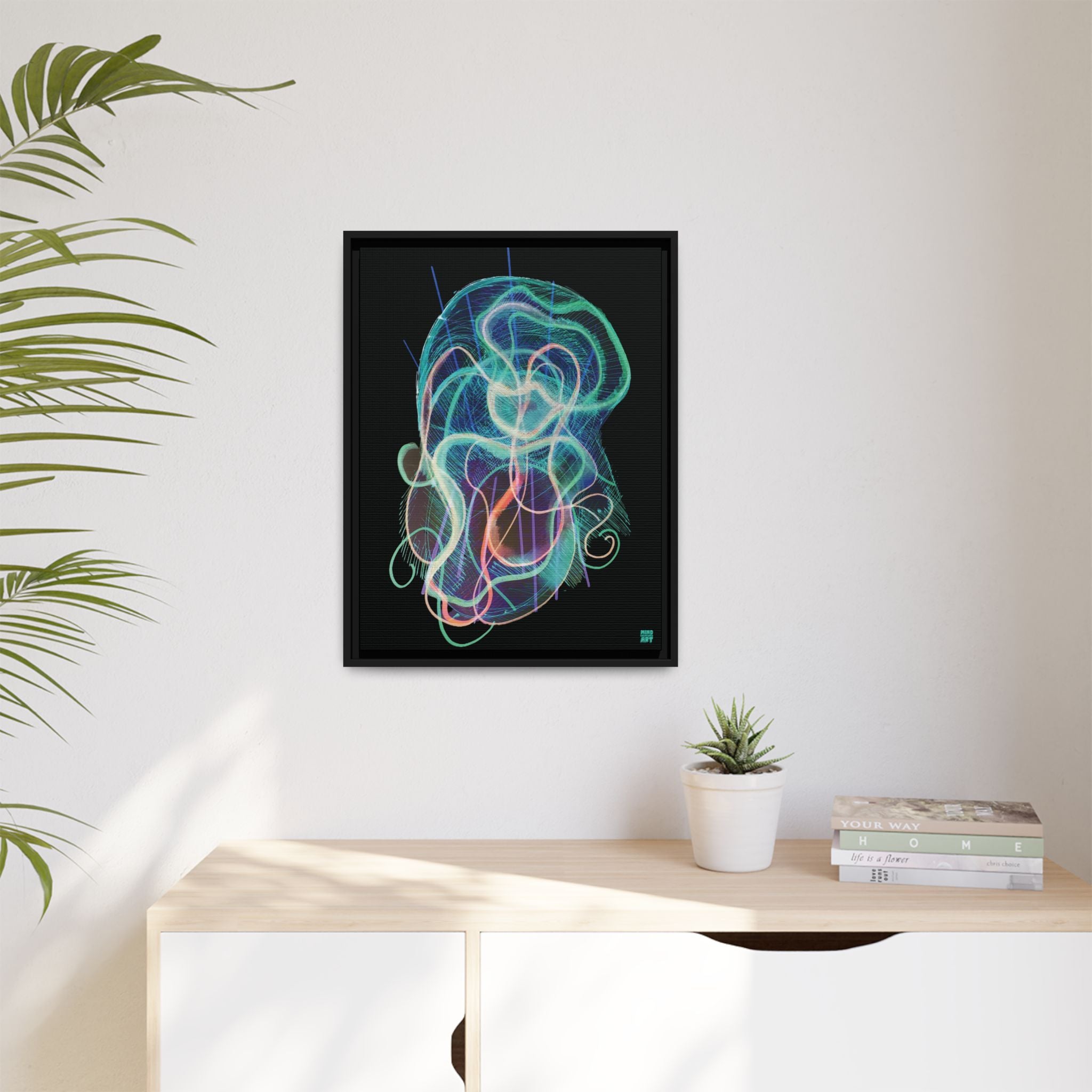 Davy Jones (Electric Teal, Black Background) Matte Canvas, Framed