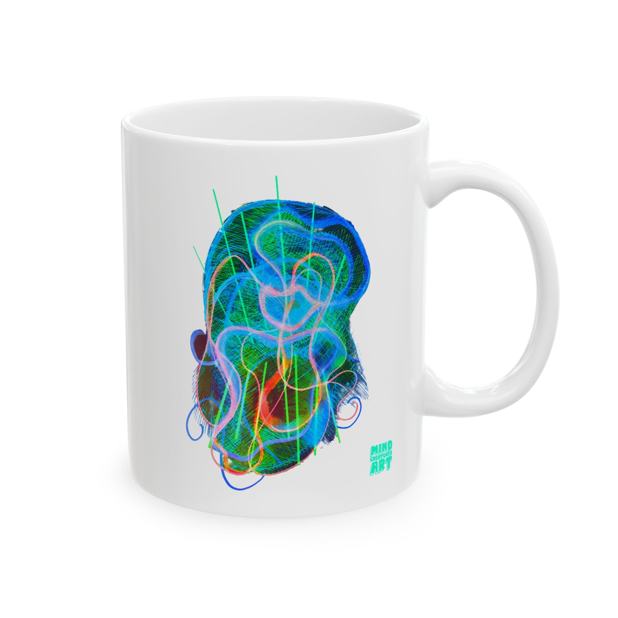 Davy Jones (Electric Green & Blue) White Ceramic Mug, (11oz, 15oz)