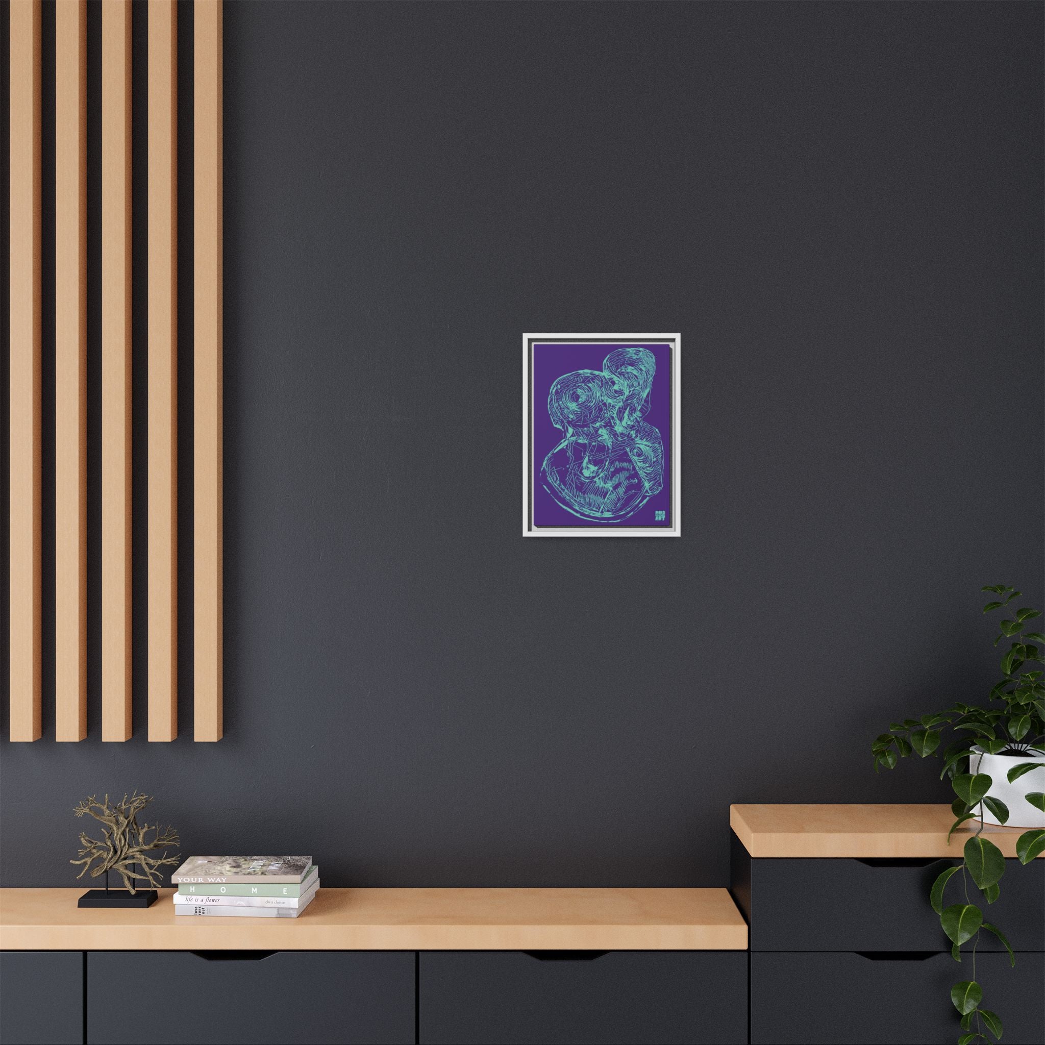 Curiosity (Teal, Purple Background) Matte Canvas, Framed