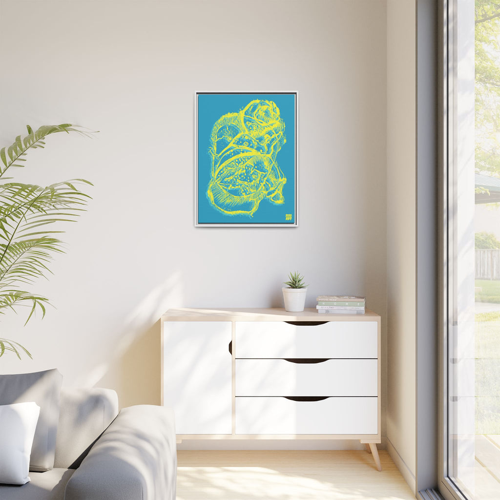 Exploration (Blur, Blue & Yellow, Dark Blue Background) Matte Canvas, Framed